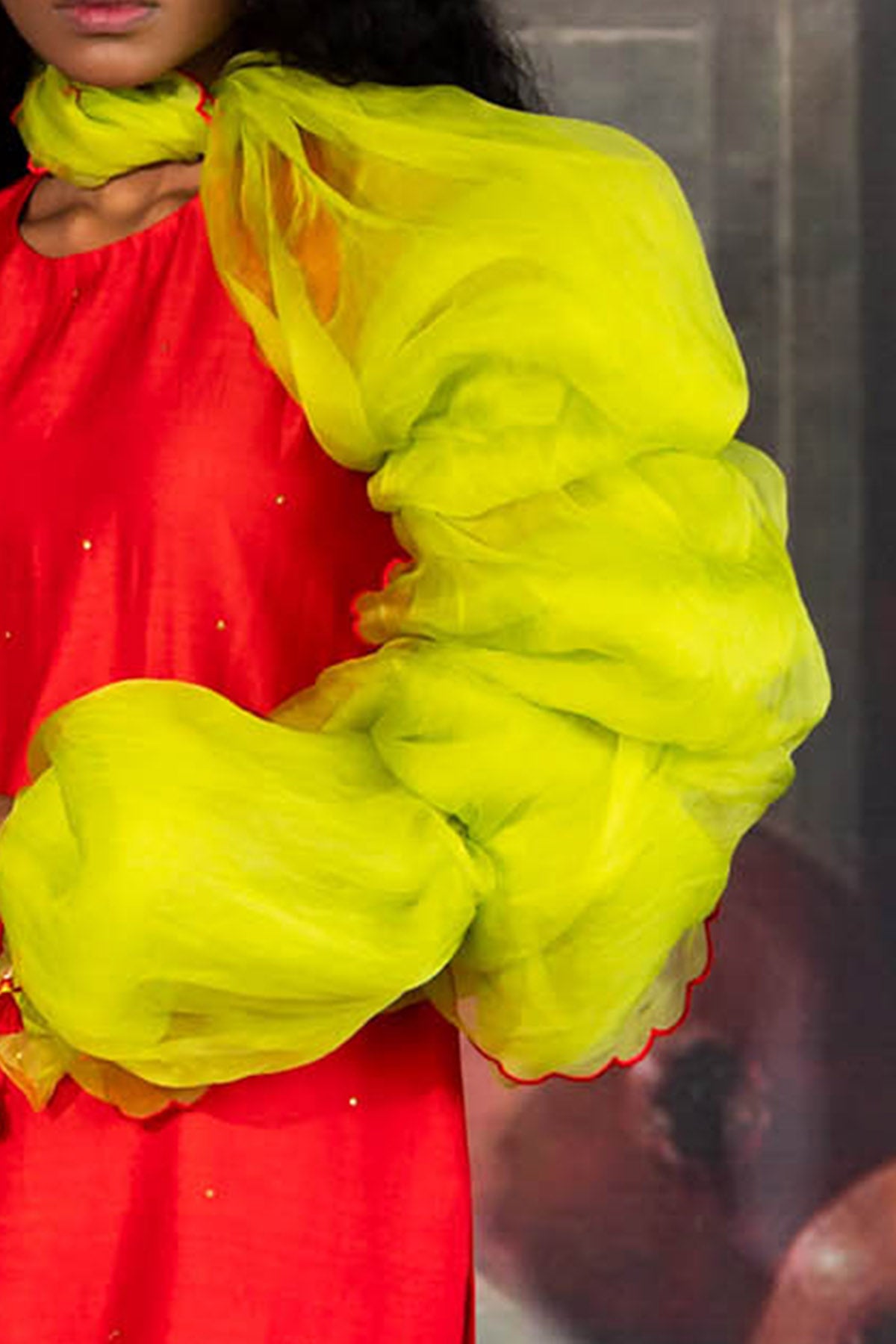 Green Organza Tassel Dupatta