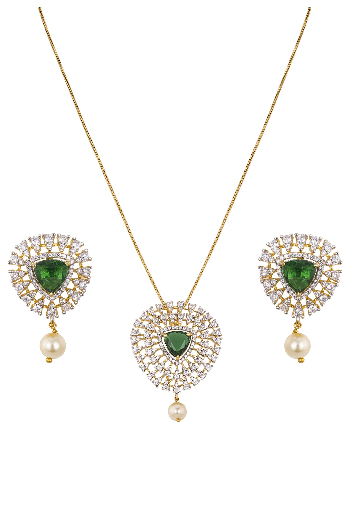 Green Oval Pendant & Earrings