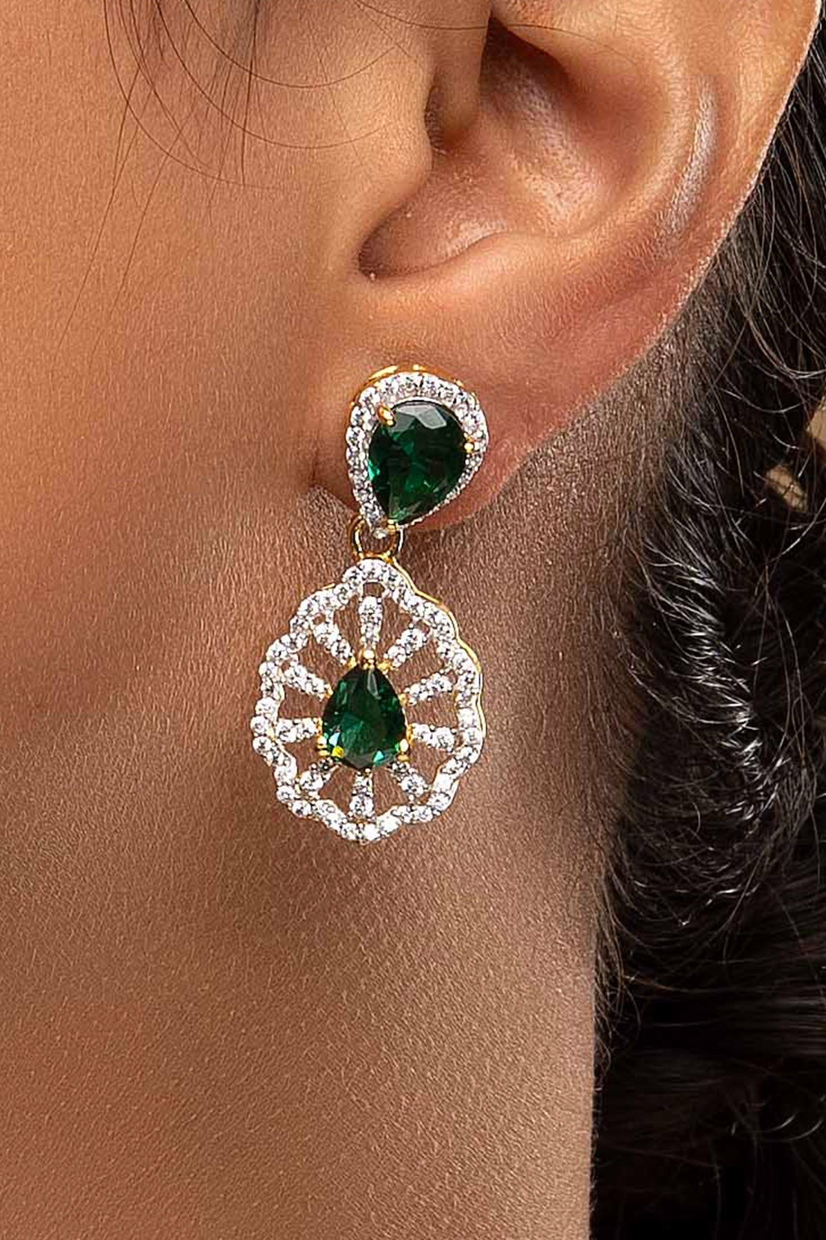 Buy Green Oval Stone Stud Earrings for women by Sica online available at scrollnshops