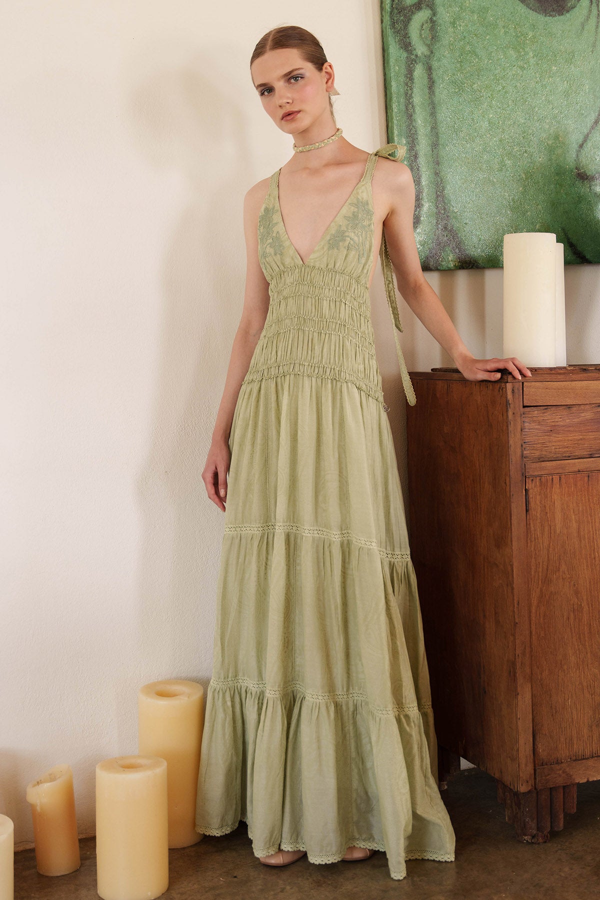 Green Paisley Printed Maxi Dress