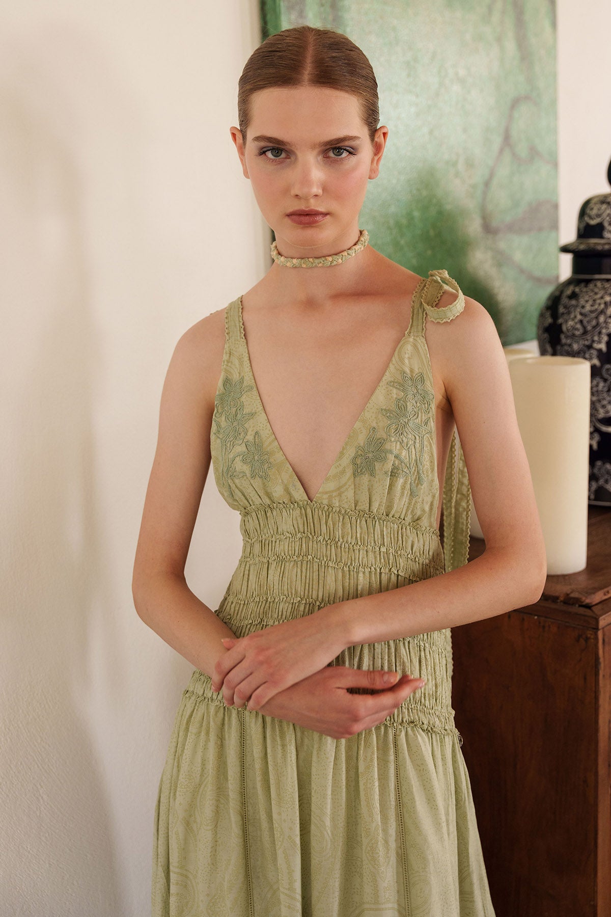 Green Paisley Printed Maxi Dress