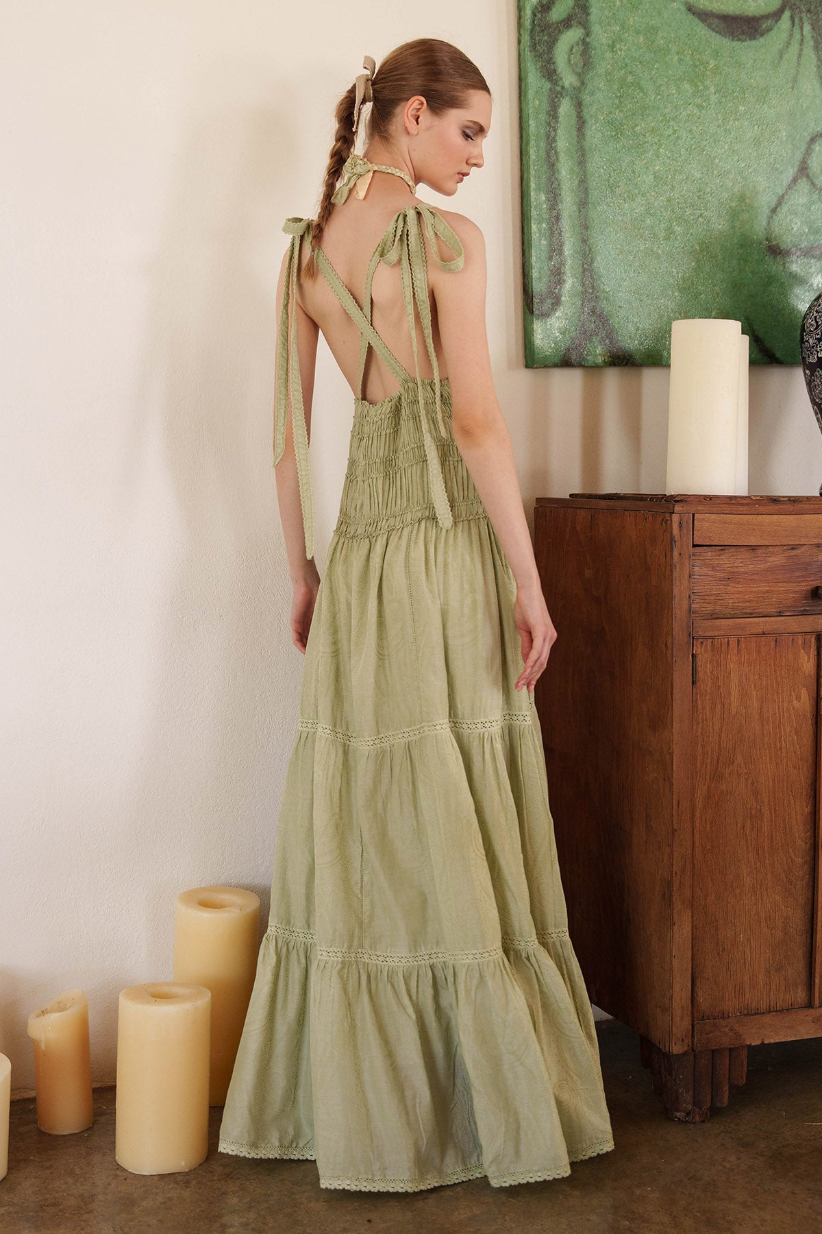 Green Paisley Printed Maxi Dress