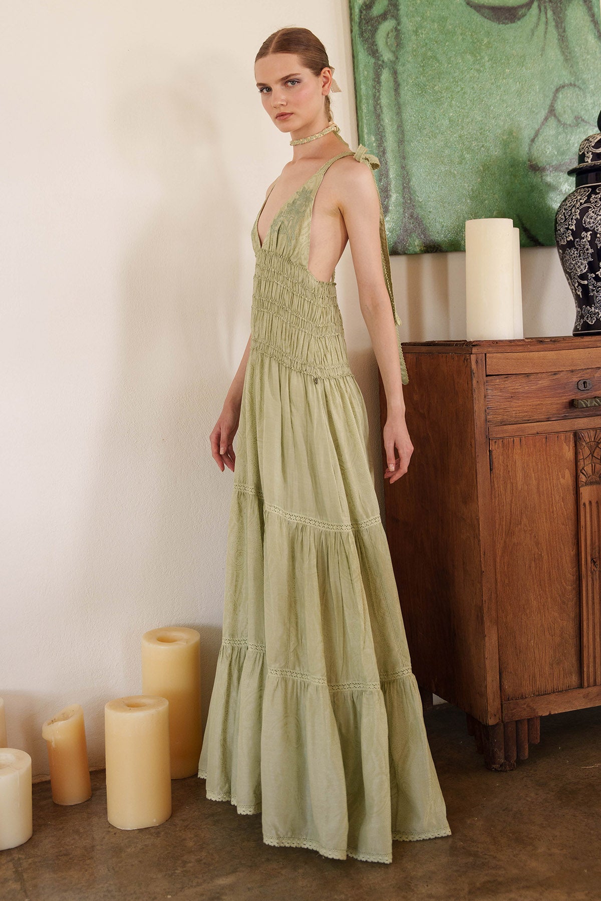 Green Paisley Printed Maxi Dress