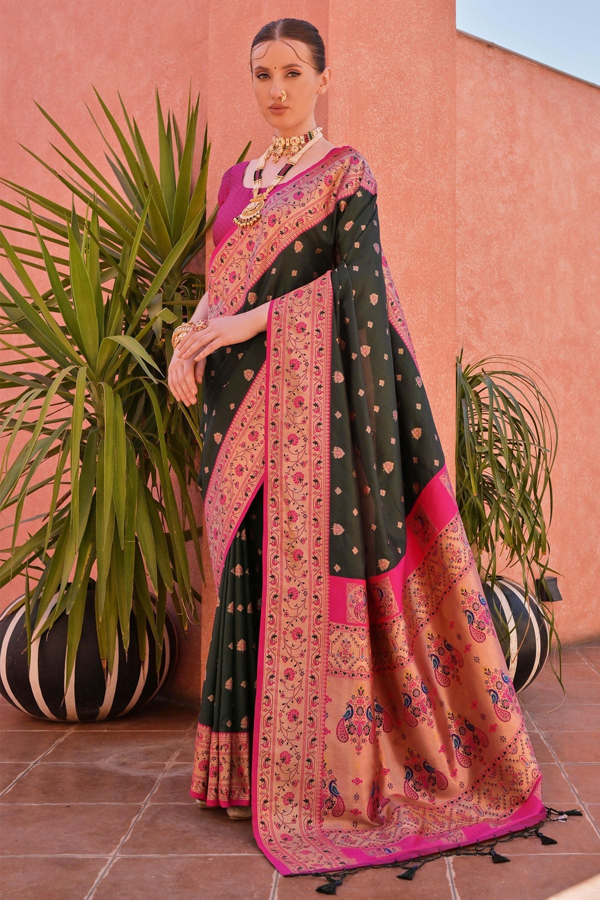 Buy Green Paithani Zari Woven Saree for women by Lili Lala online available at scrollnshops