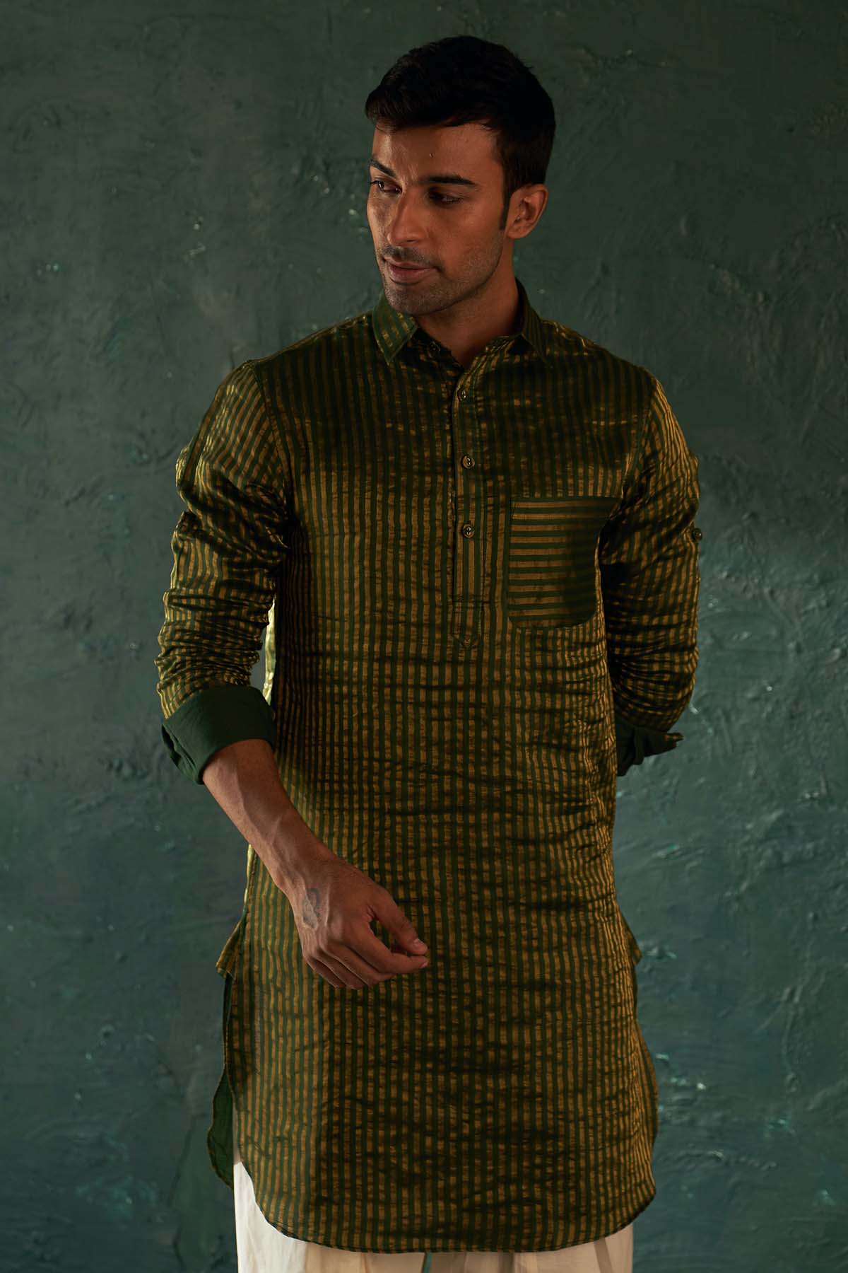Green Pathani Kurta Set & Jacket