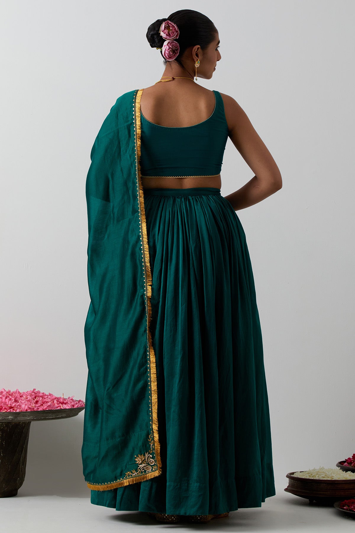 Green Peacock Motif Lehenga Set