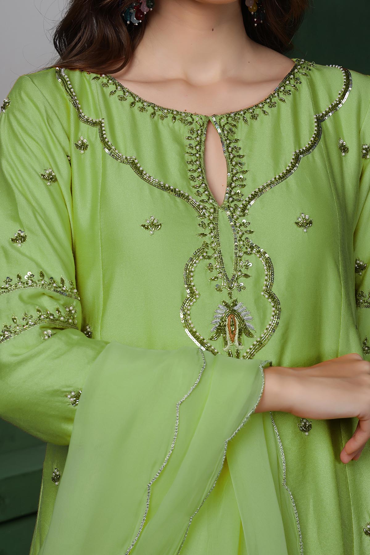 Green Pearl & Cutdana Kurta Set