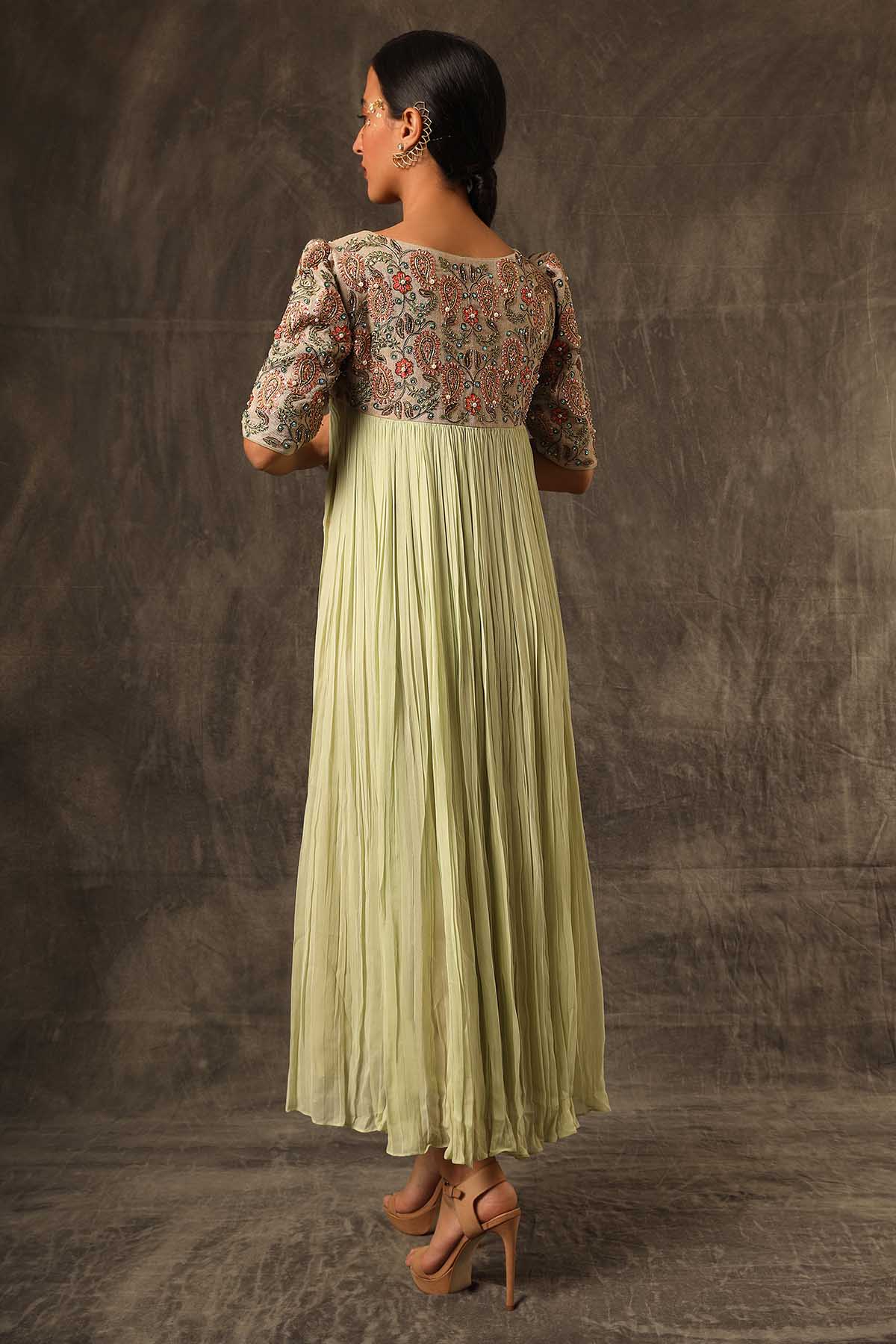 Green Pearl Embroidered Dress