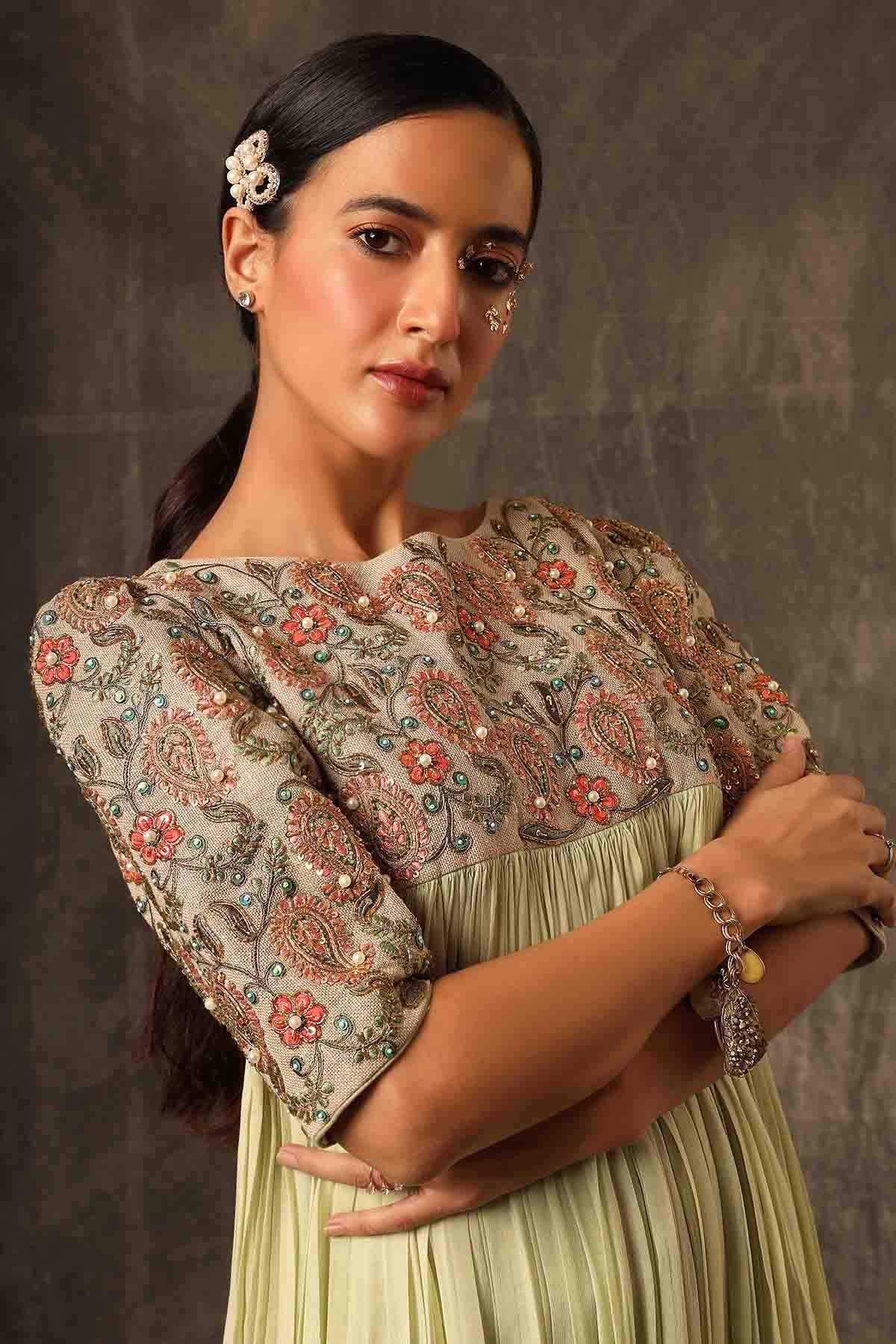 Green Pearl Embroidered Dress