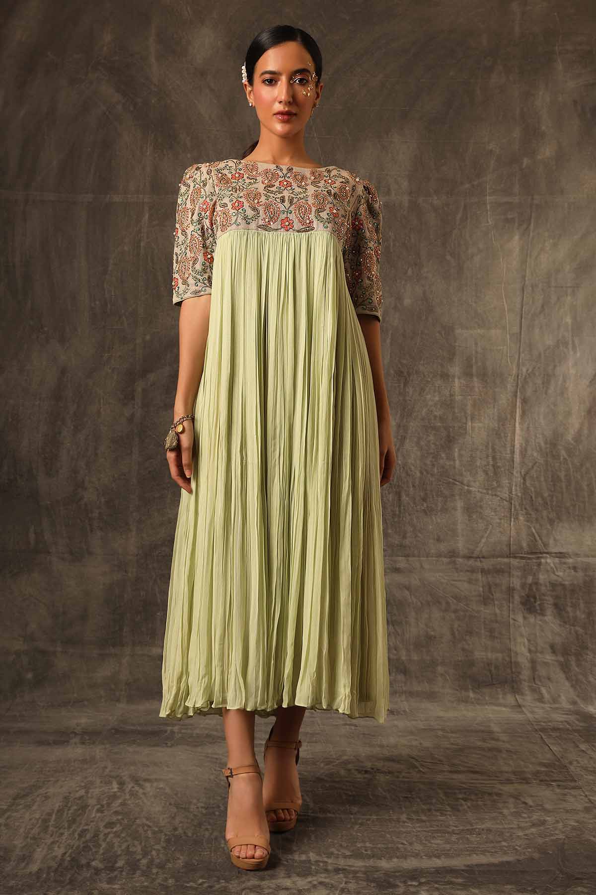 Green Pearl Embroidered Dress
