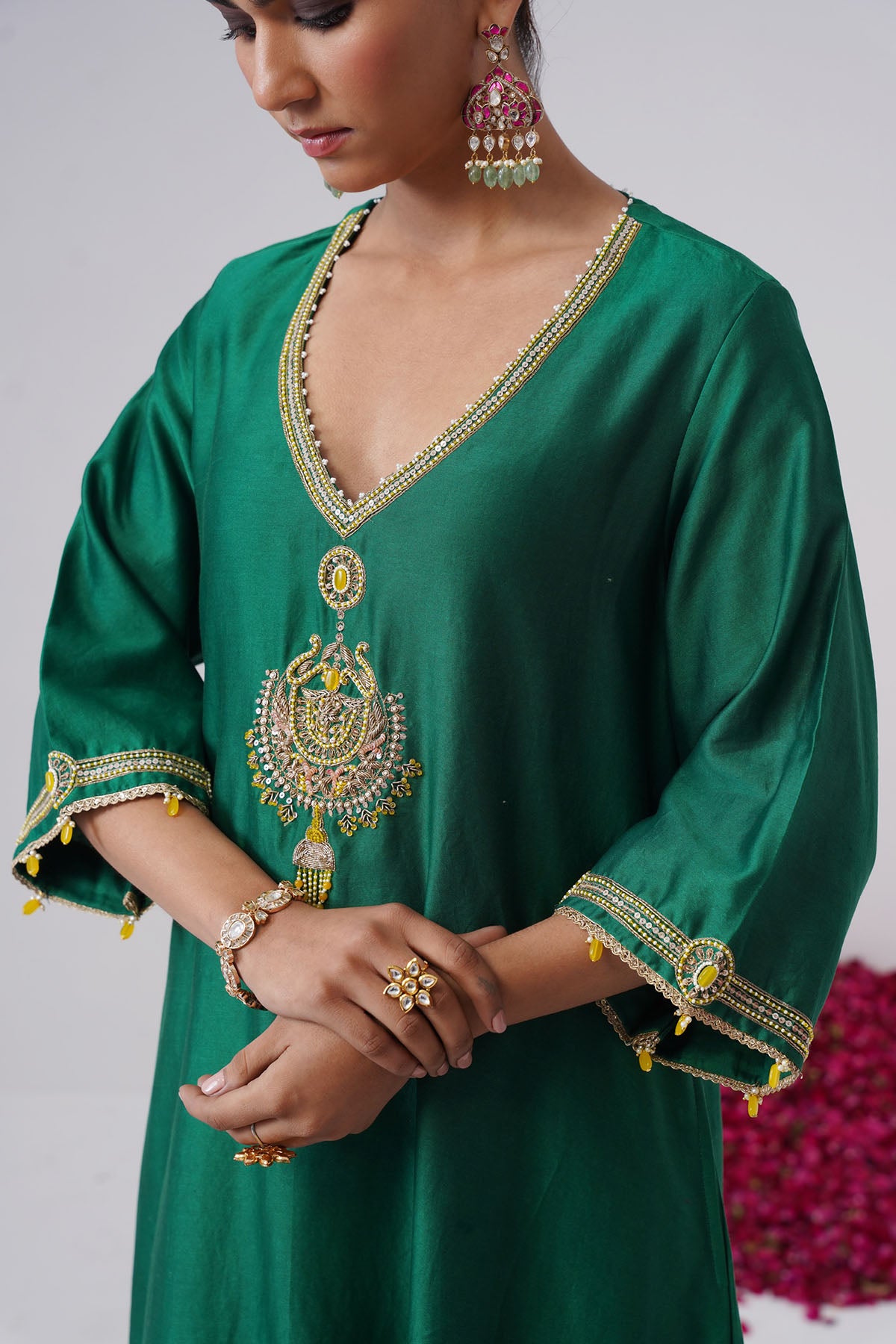 Green Pearl Jewel Kurta & Pants
