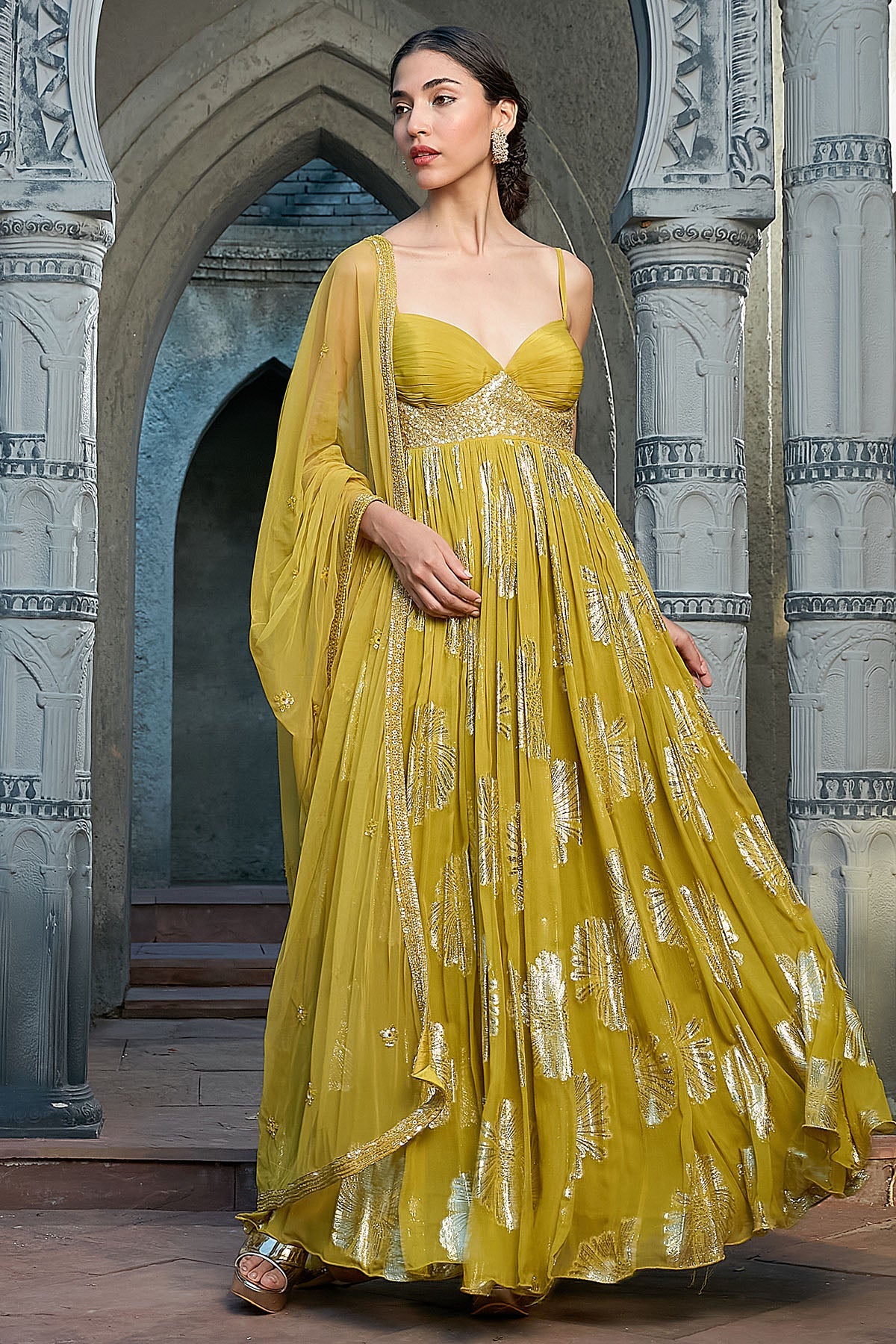 Buy Green Pearls Dabka Anarkali Set for women by Priyanka Jain online available at scrollnshops