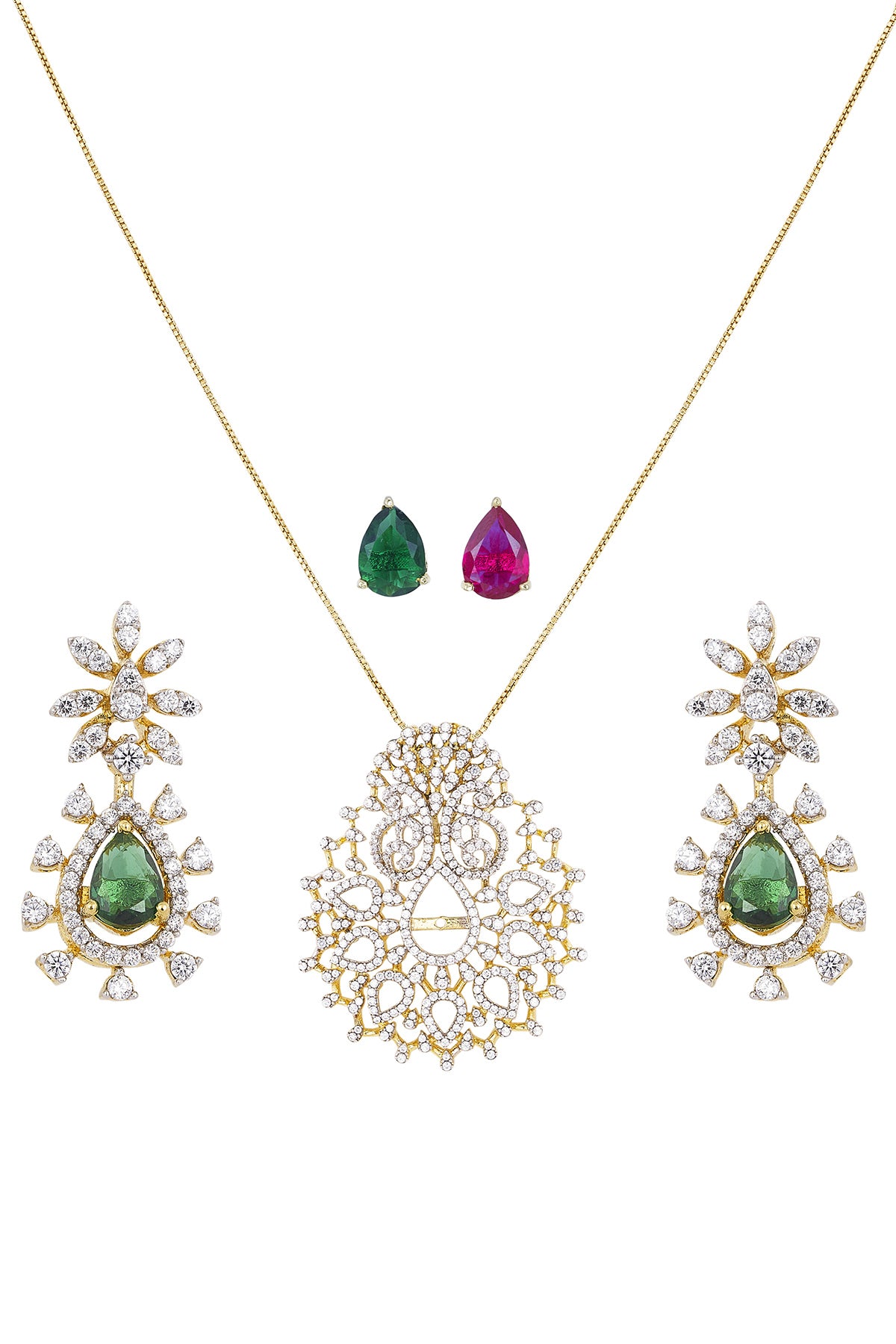 Green & Pink Drop Pendant Set
