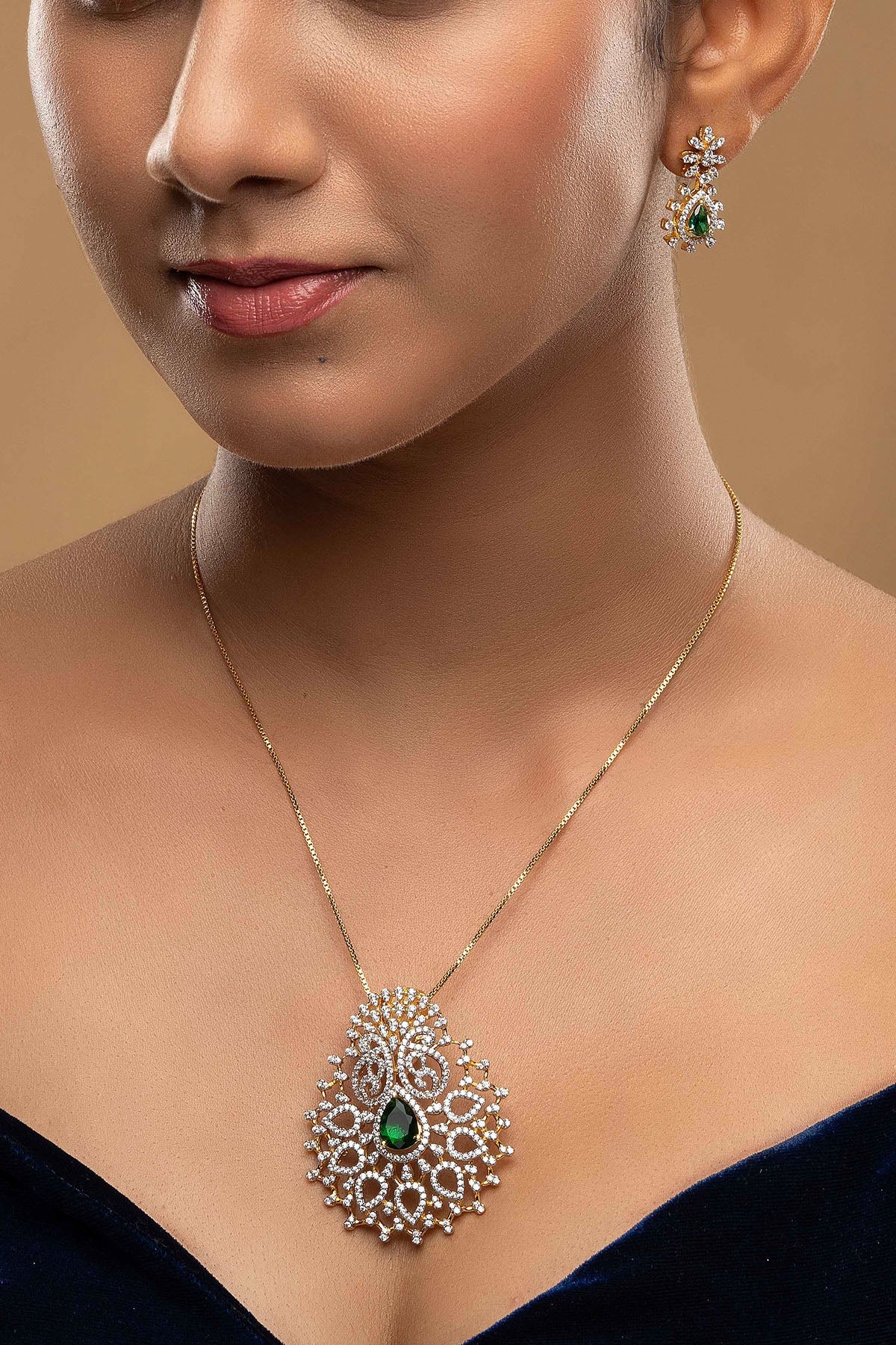 Buy Green & Pink Drop Pendant Set for women by Sica online available at scrollnshops