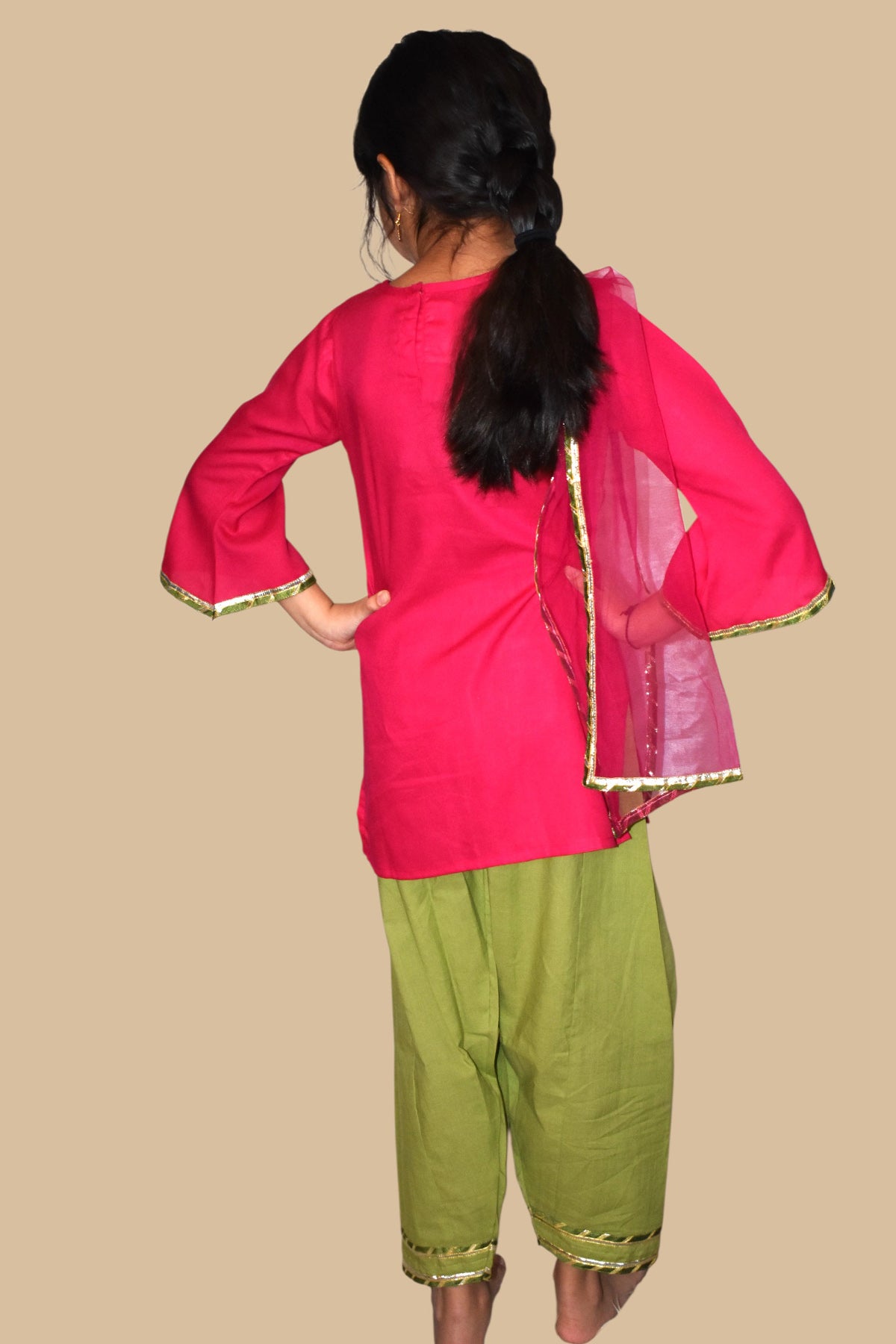 Green Pink Embellish Kurta Set