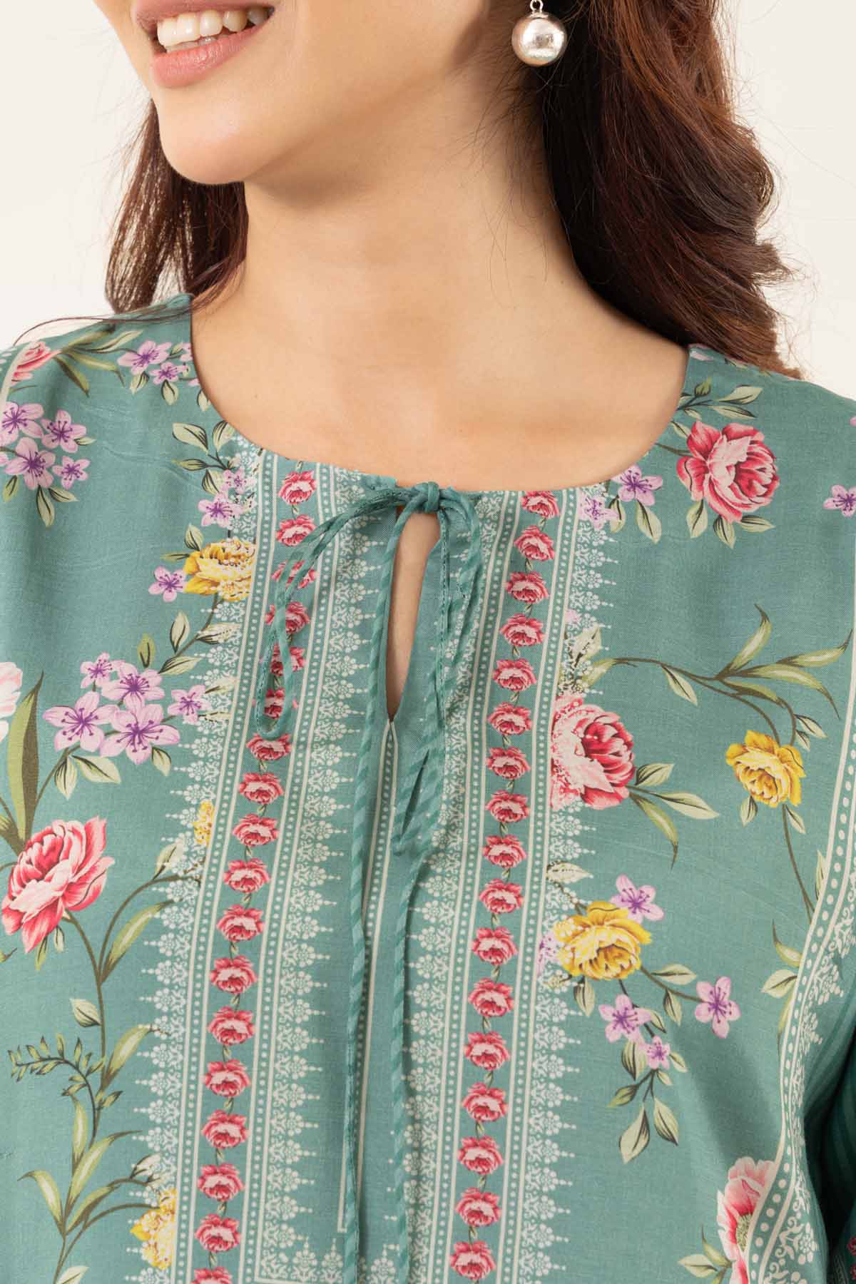 Green & Pink Printed Kurta Set