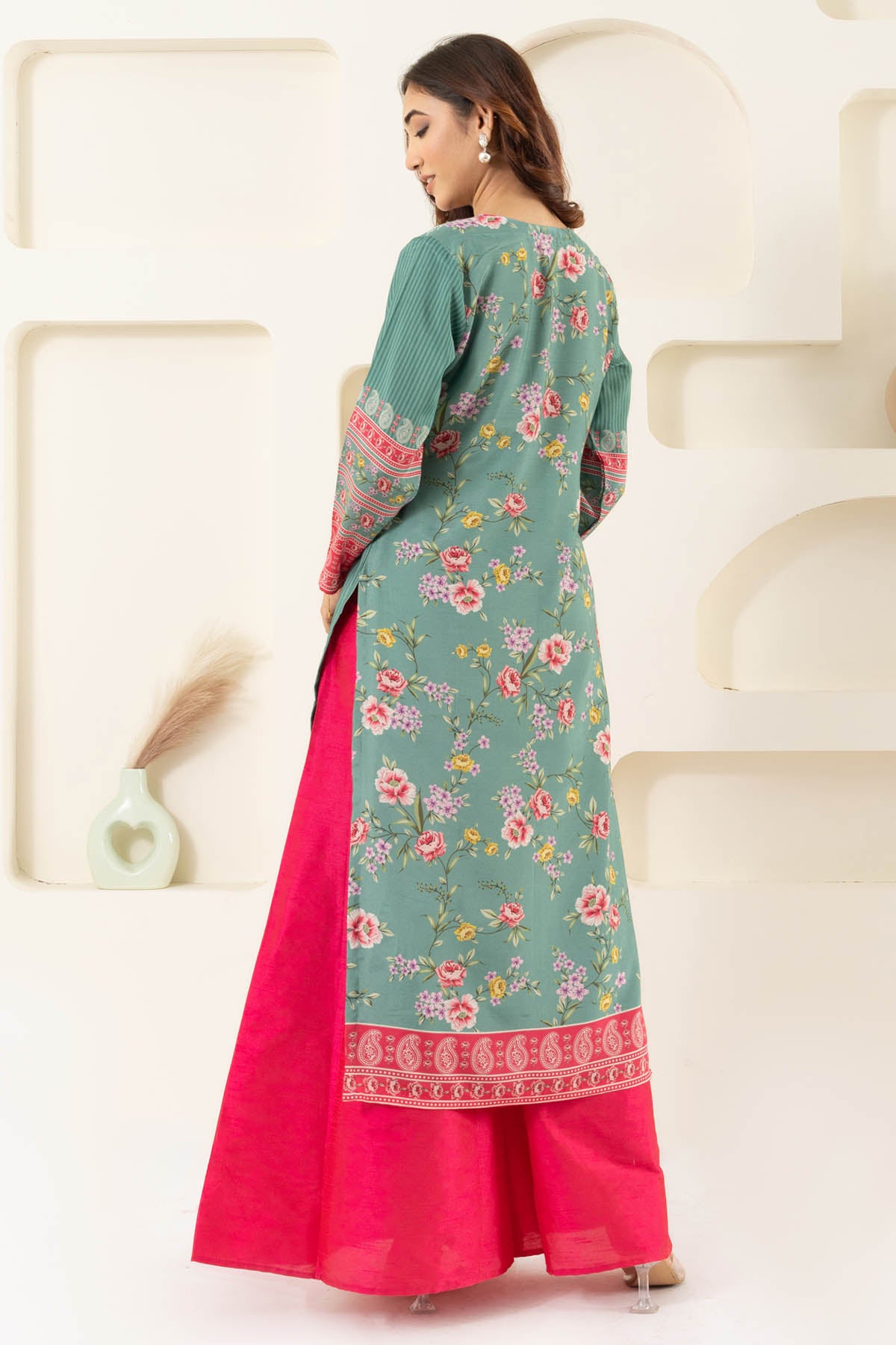 Green & Pink Printed Kurta Set