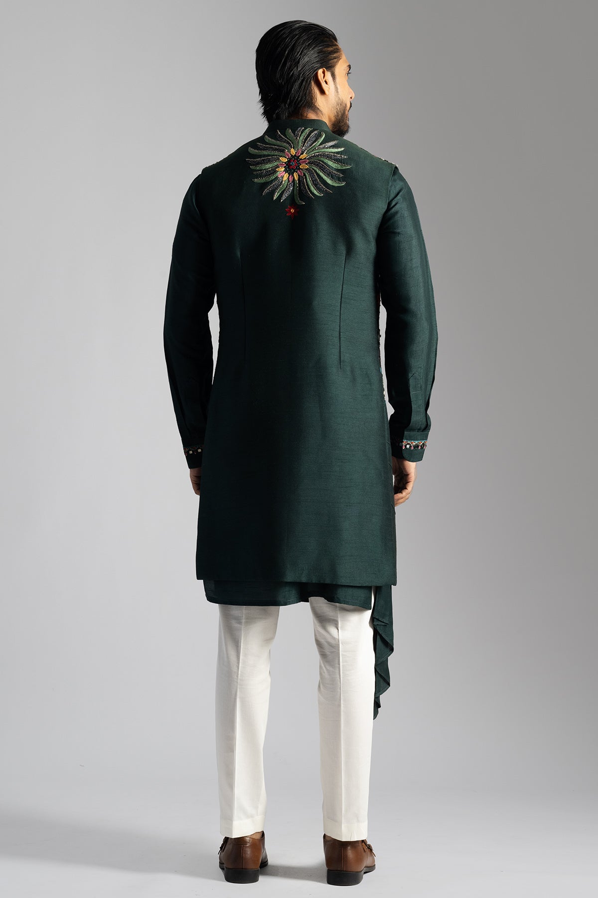 Green Pintuck Bundi Kurta Set