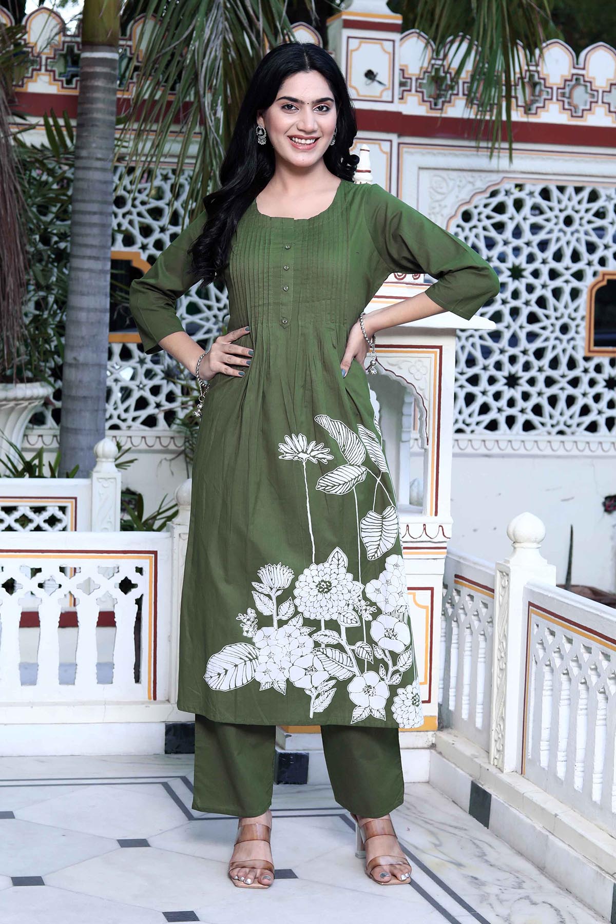 Buy Green Pintuck Kurta & Palazzo by Miravan for women online at ScrollnShops