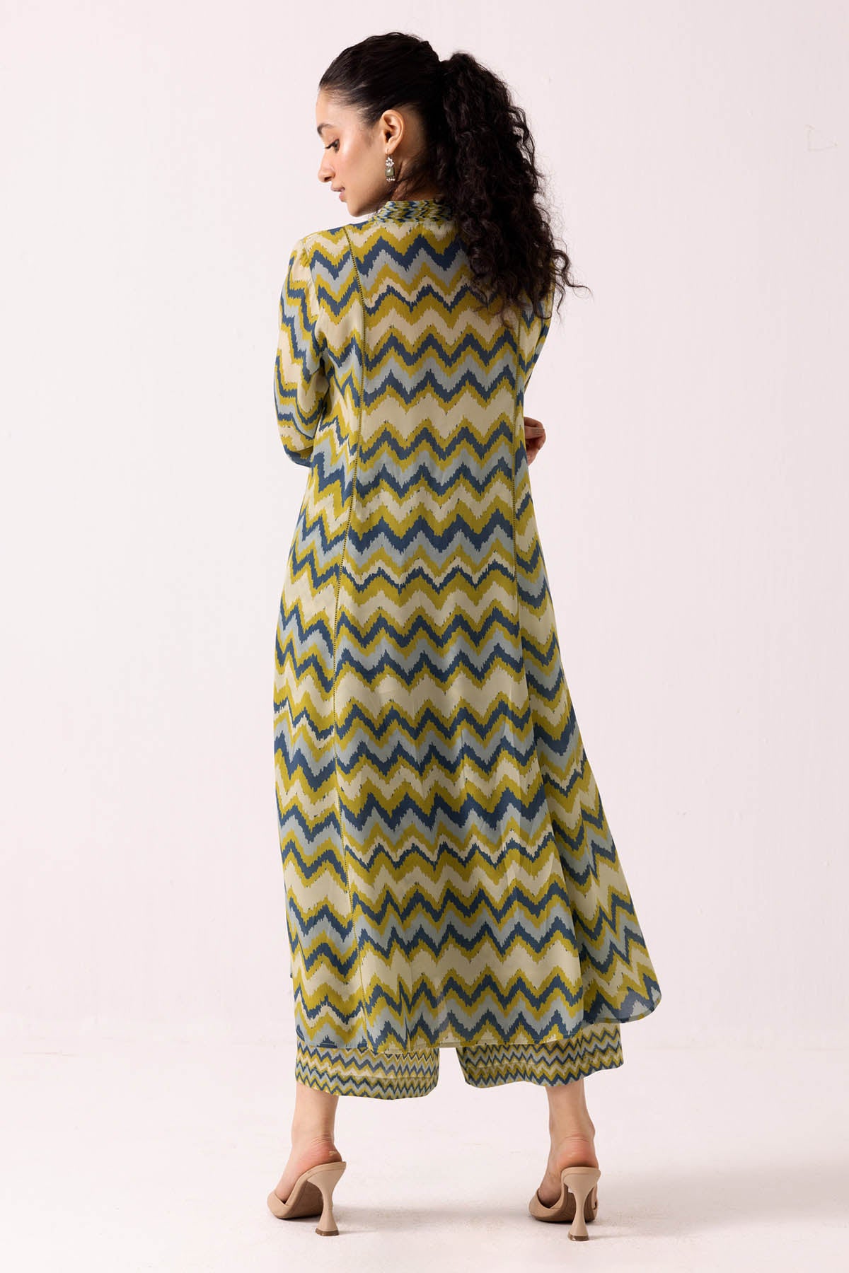 Green Pintuck Neck Kurta Set