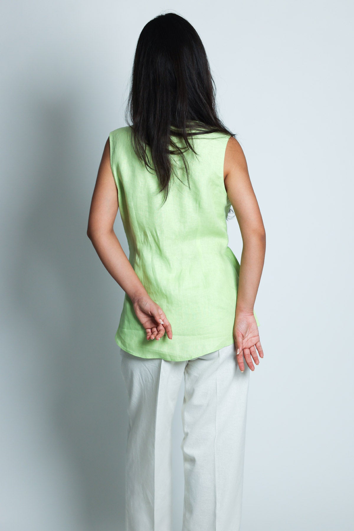 Green Pintuck Pleated Shirt