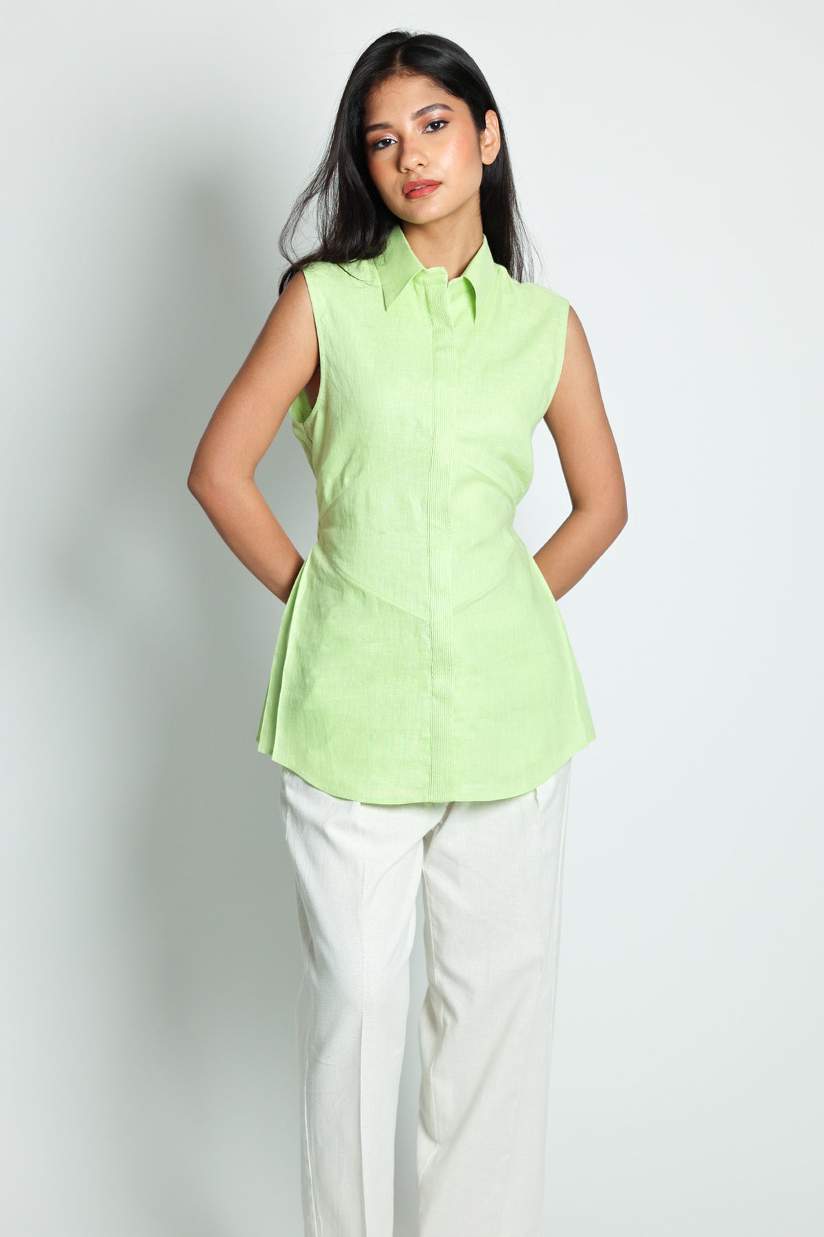 Arya Giri Green Pintuck Pleated Shirt for women online at ScrollnShops