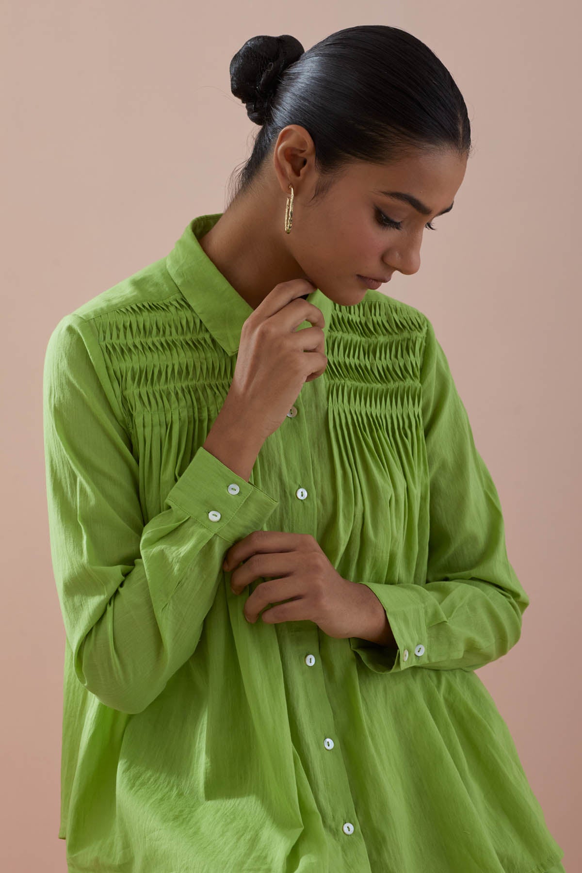 Green Pintuck Shirt & Pants