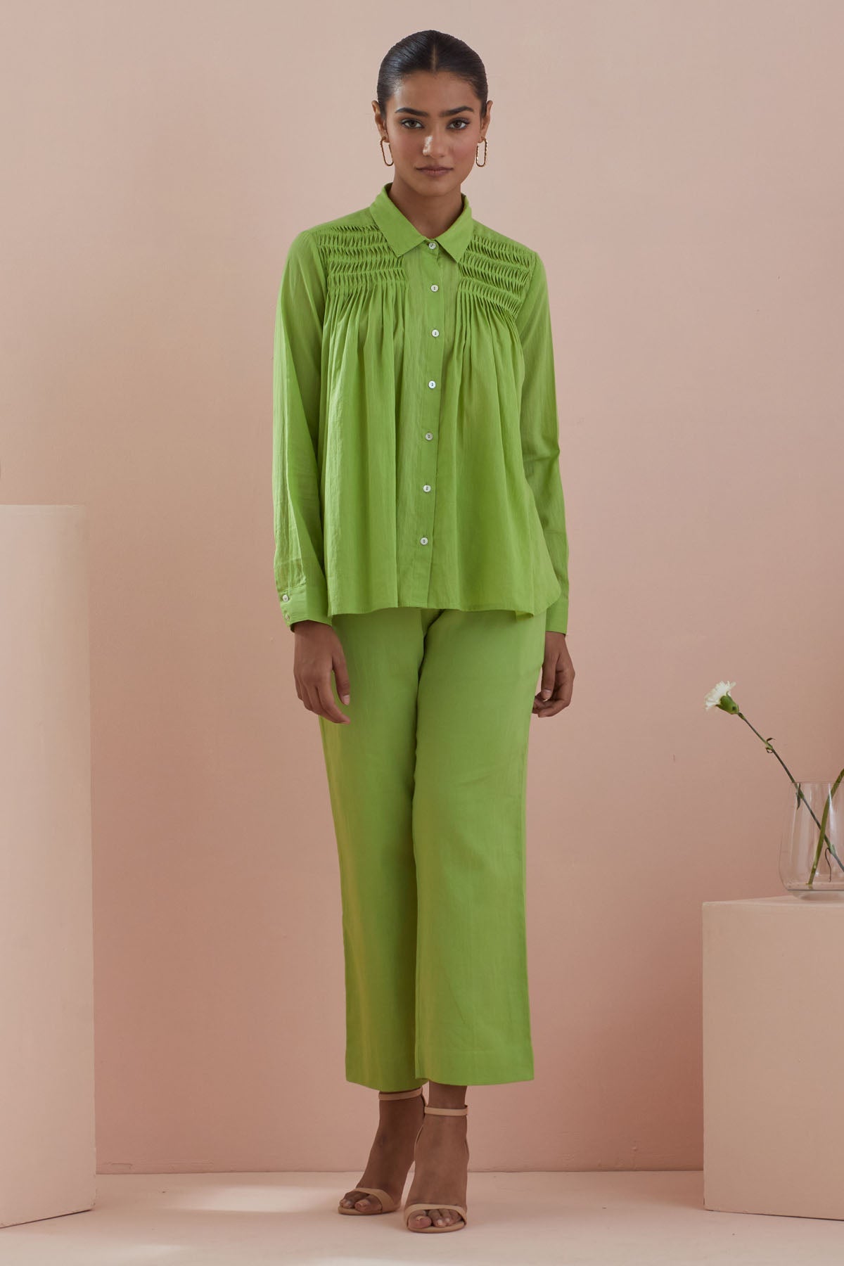 Vinusto Green Pintuck Shirt & Pants for women online at ScrollnShops