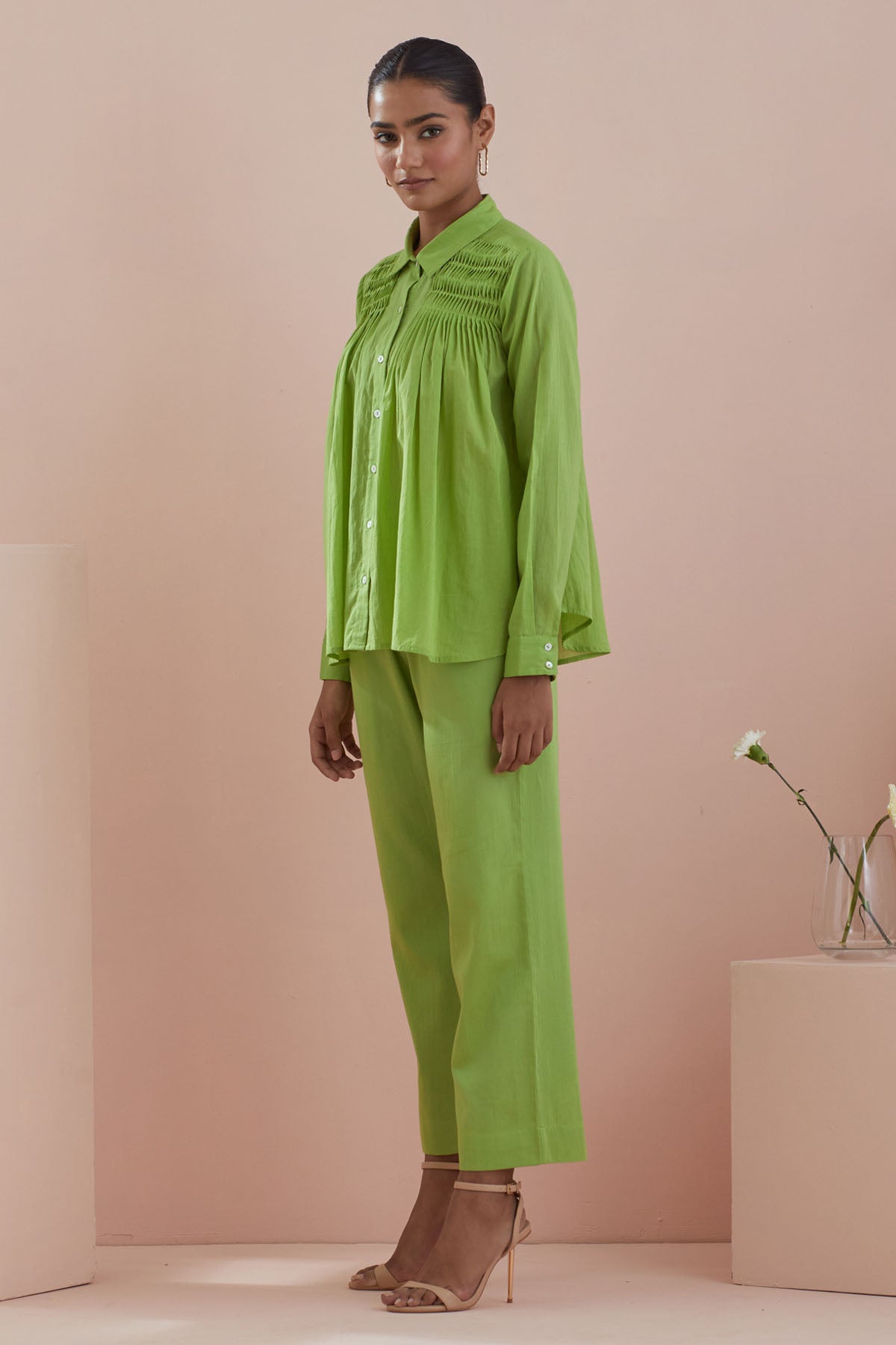 Green Pintuck Shirt & Pants