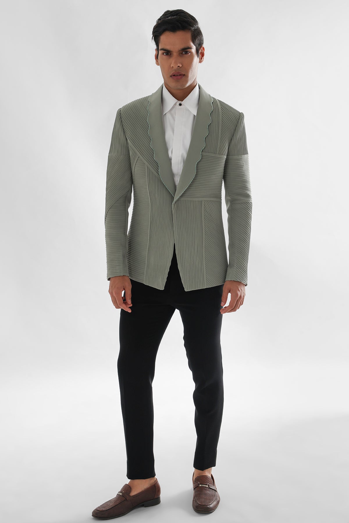Buy Green Pintuck Work Tuxedo Set for men by Paarsh Atelier online available at scrollnshops