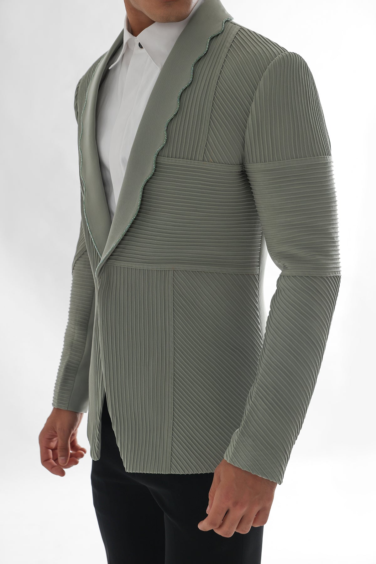 Green Pintuck Work Tuxedo Set