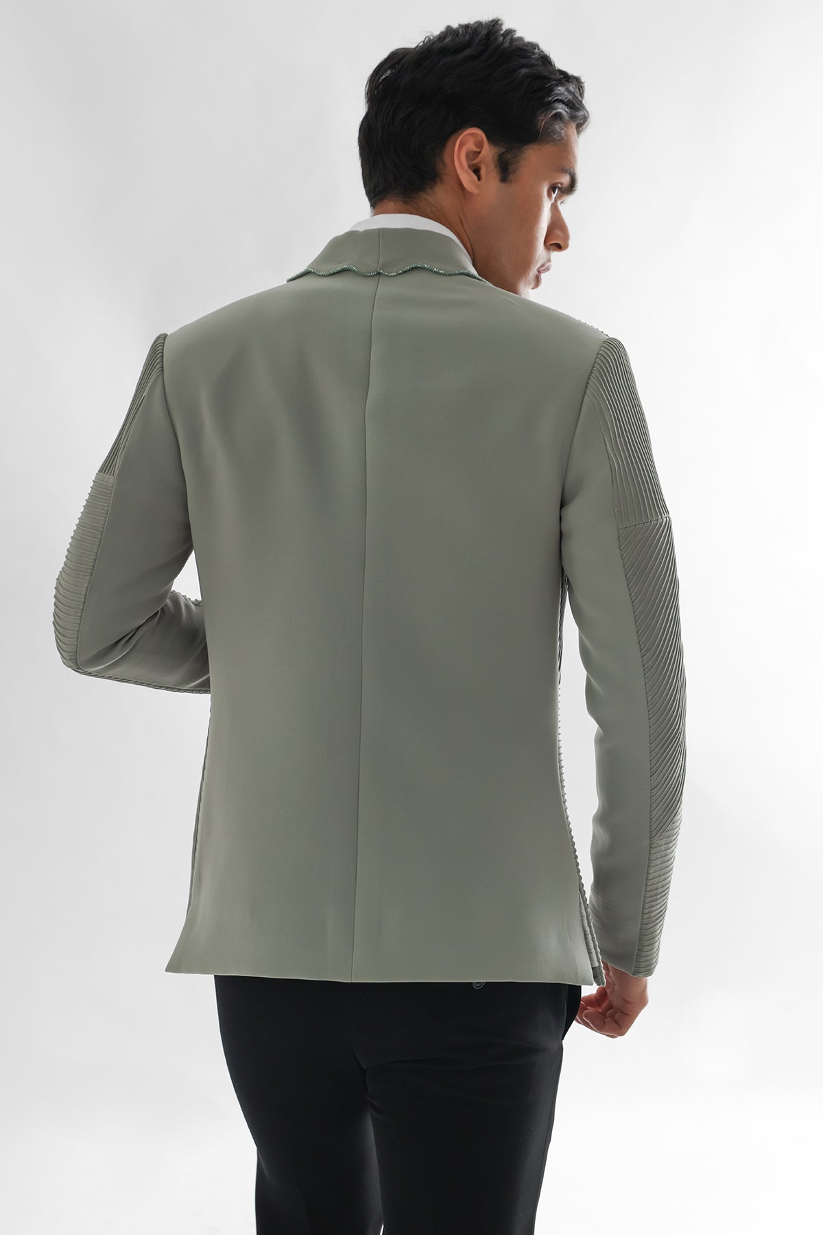 Green Pintuck Work Tuxedo Set
