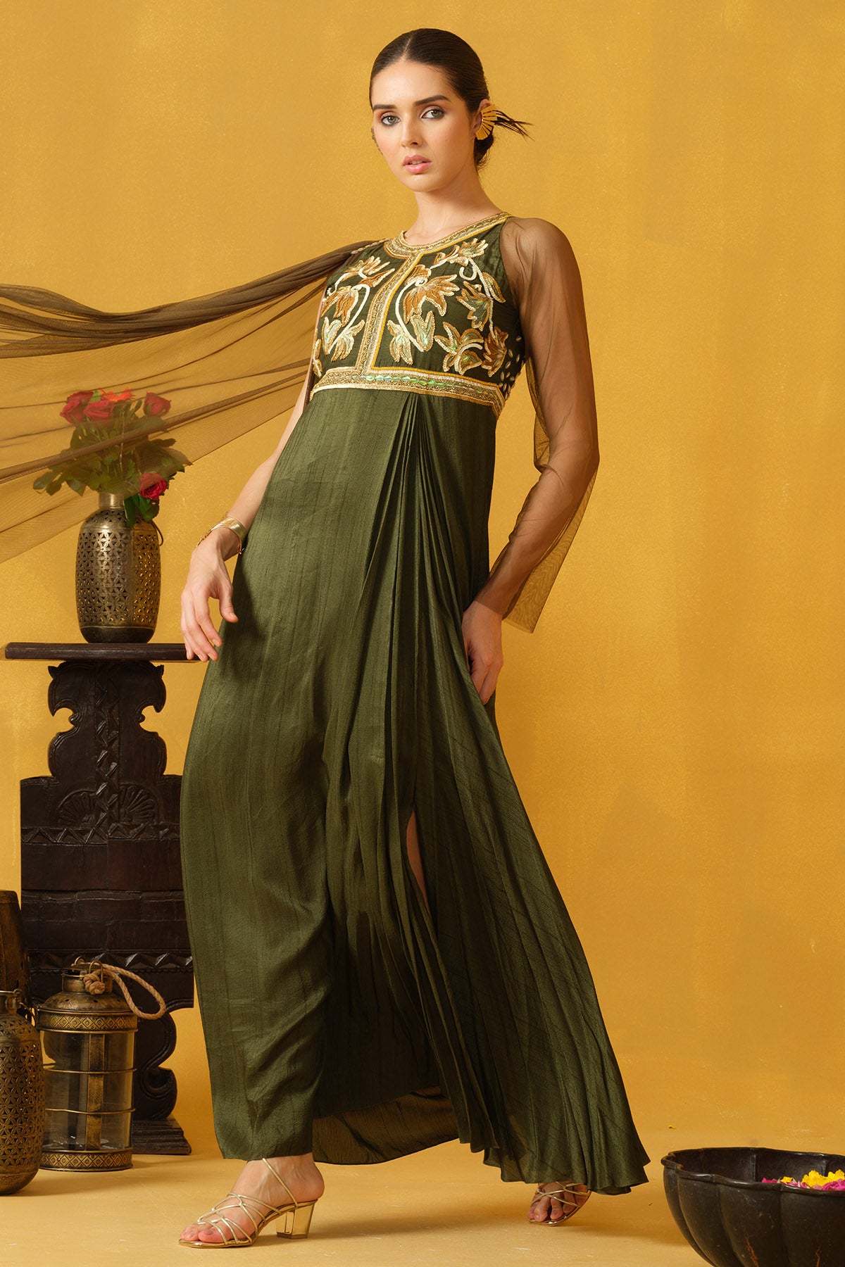 Green Pipes And Sequins Dress