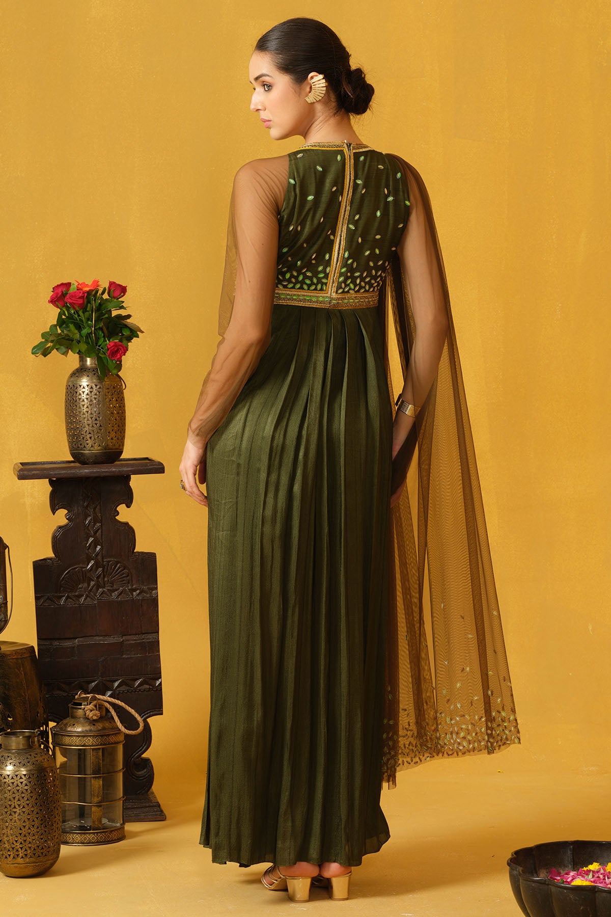 Green Pipes And Sequins Dress