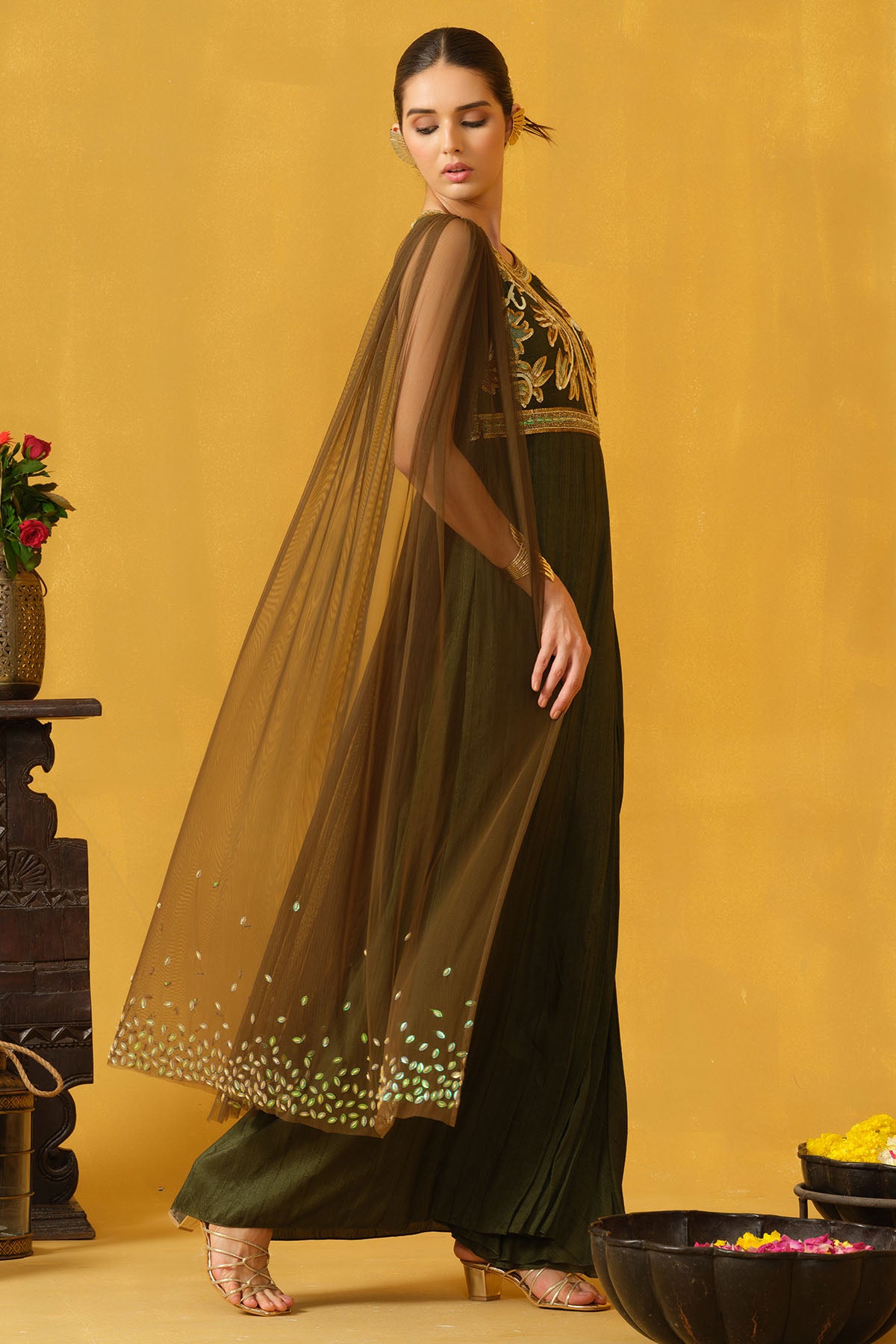 Green Pipes And Sequins Dress