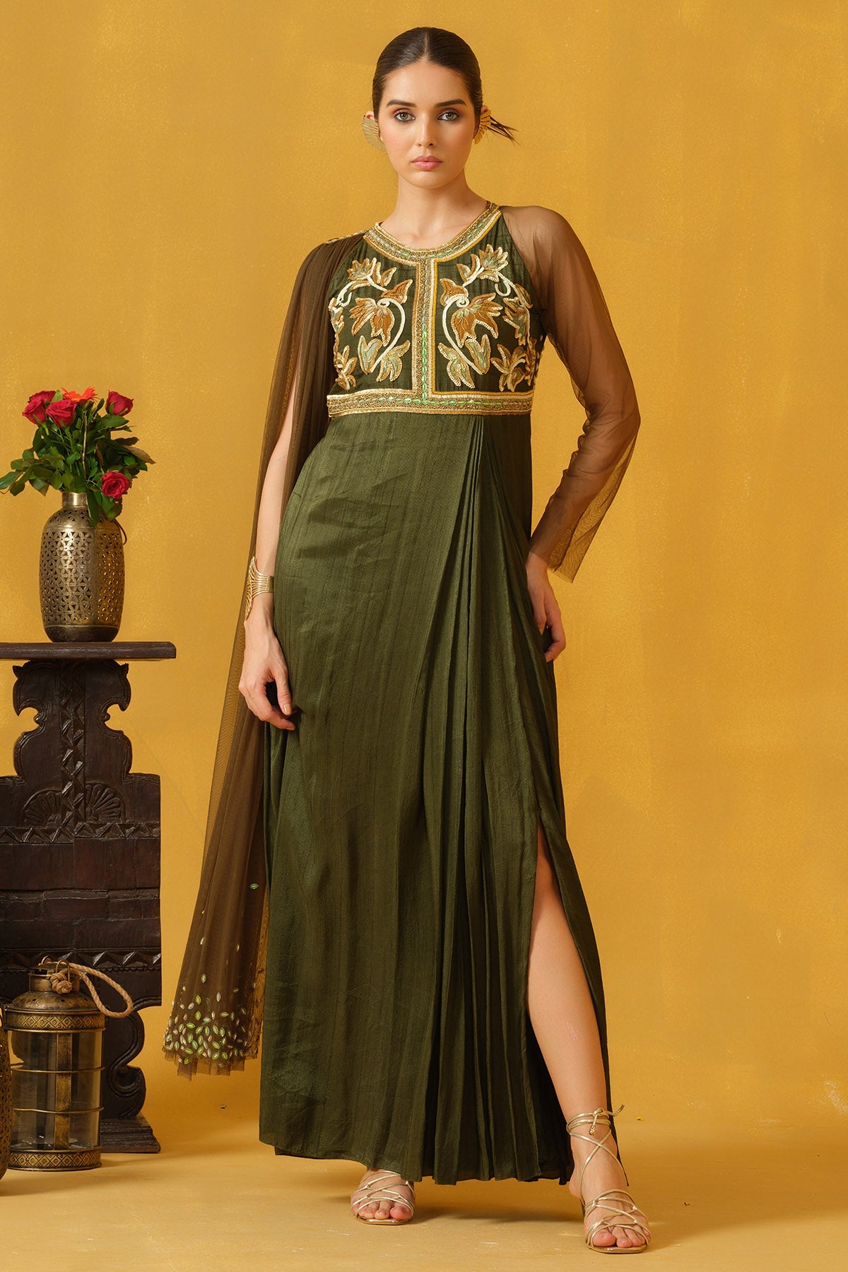 Buy Green Pipes And Sequins Dress for women by Abstract By Megha Jain Madaan online available at scrollnshops