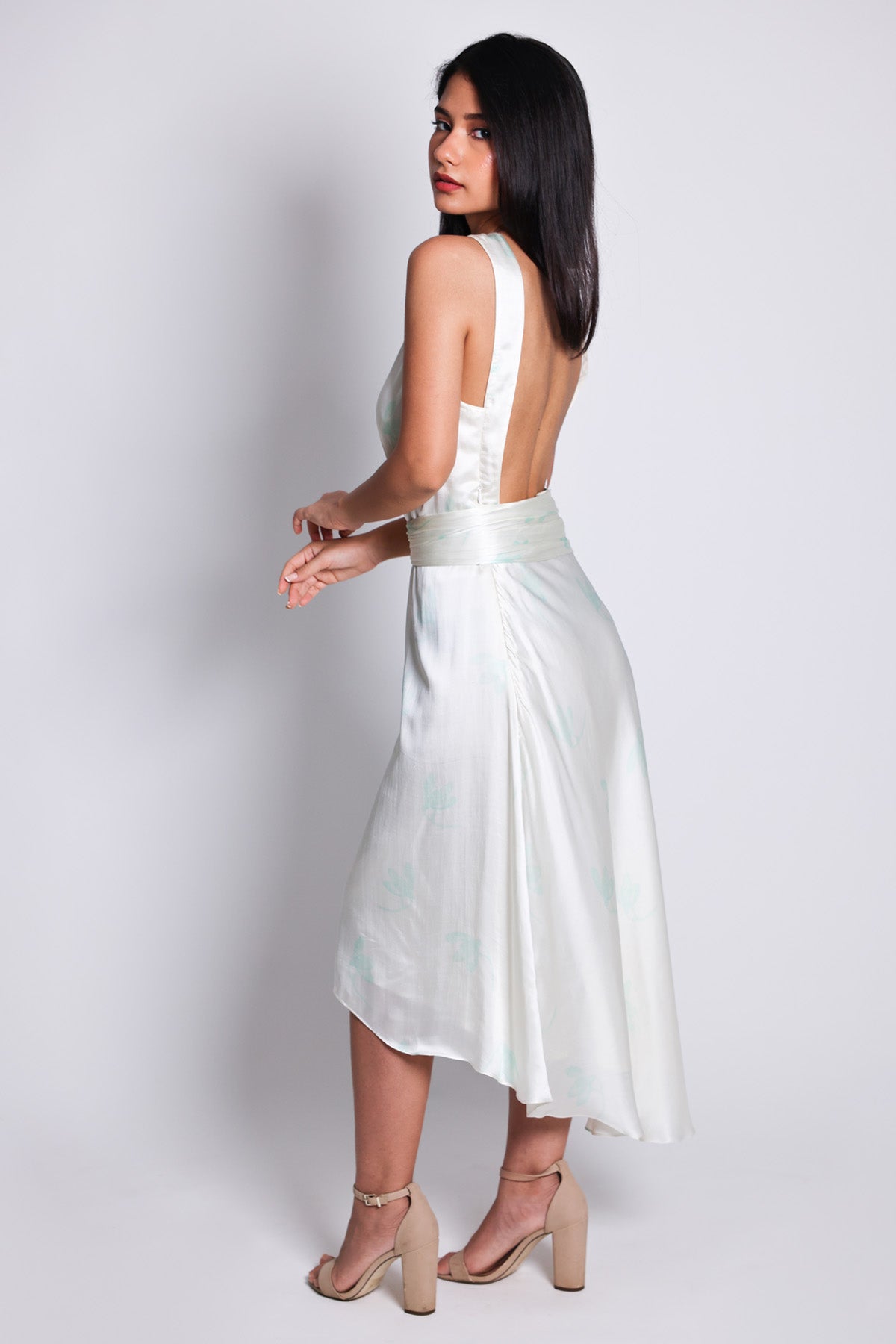 Green Pleated High-Low Dress