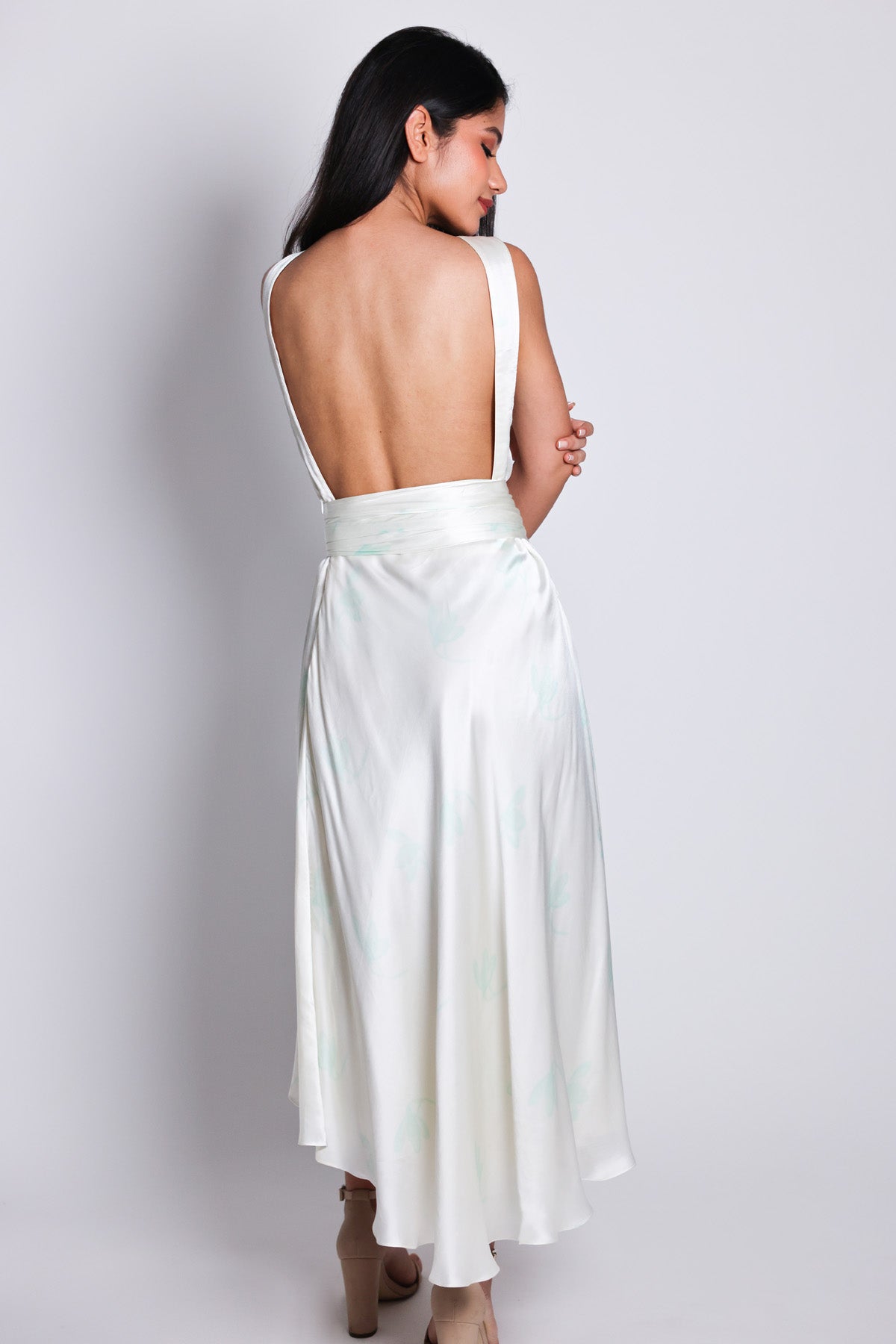 Green Pleated High-Low Dress