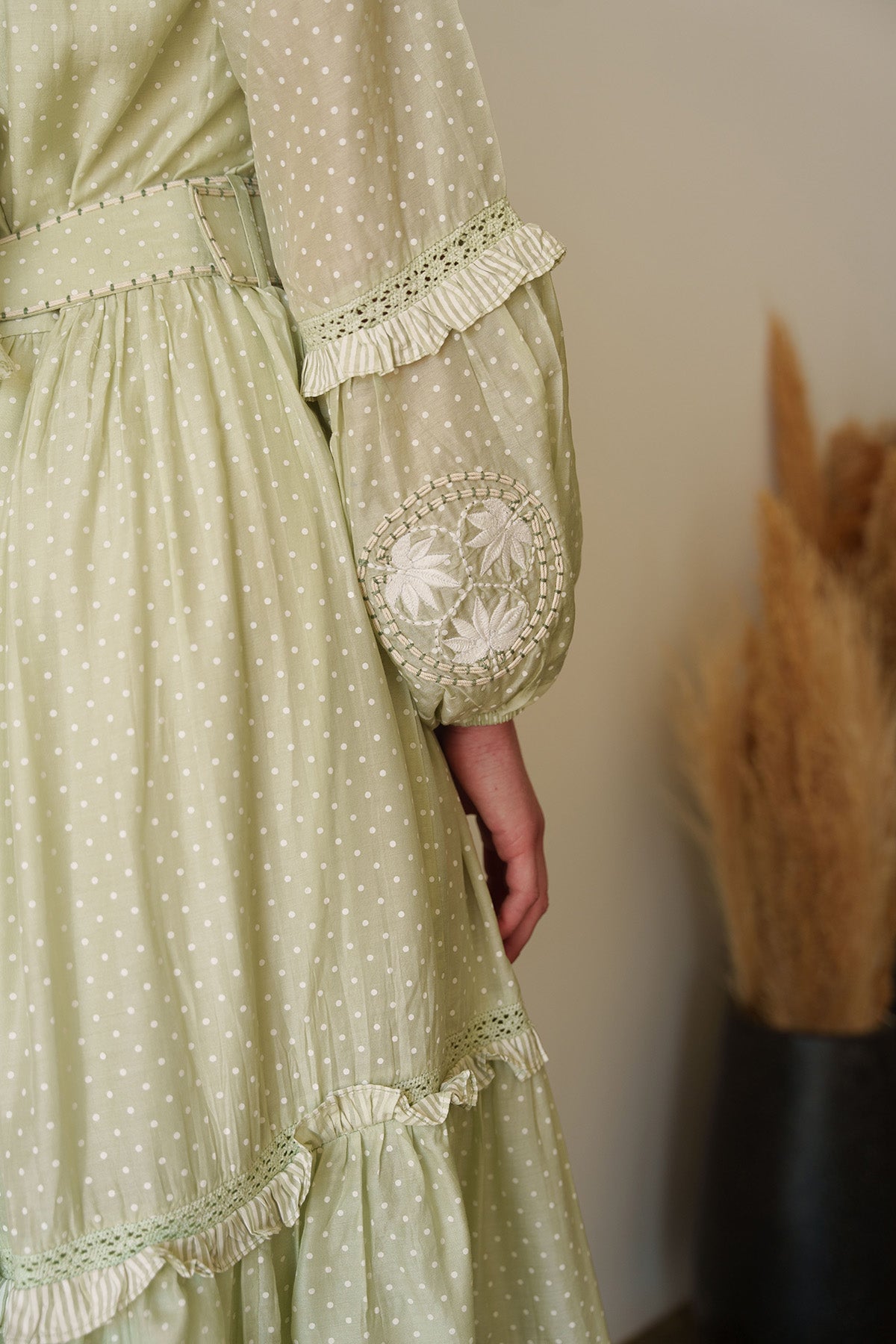 Green Polka Printed Midi Dress