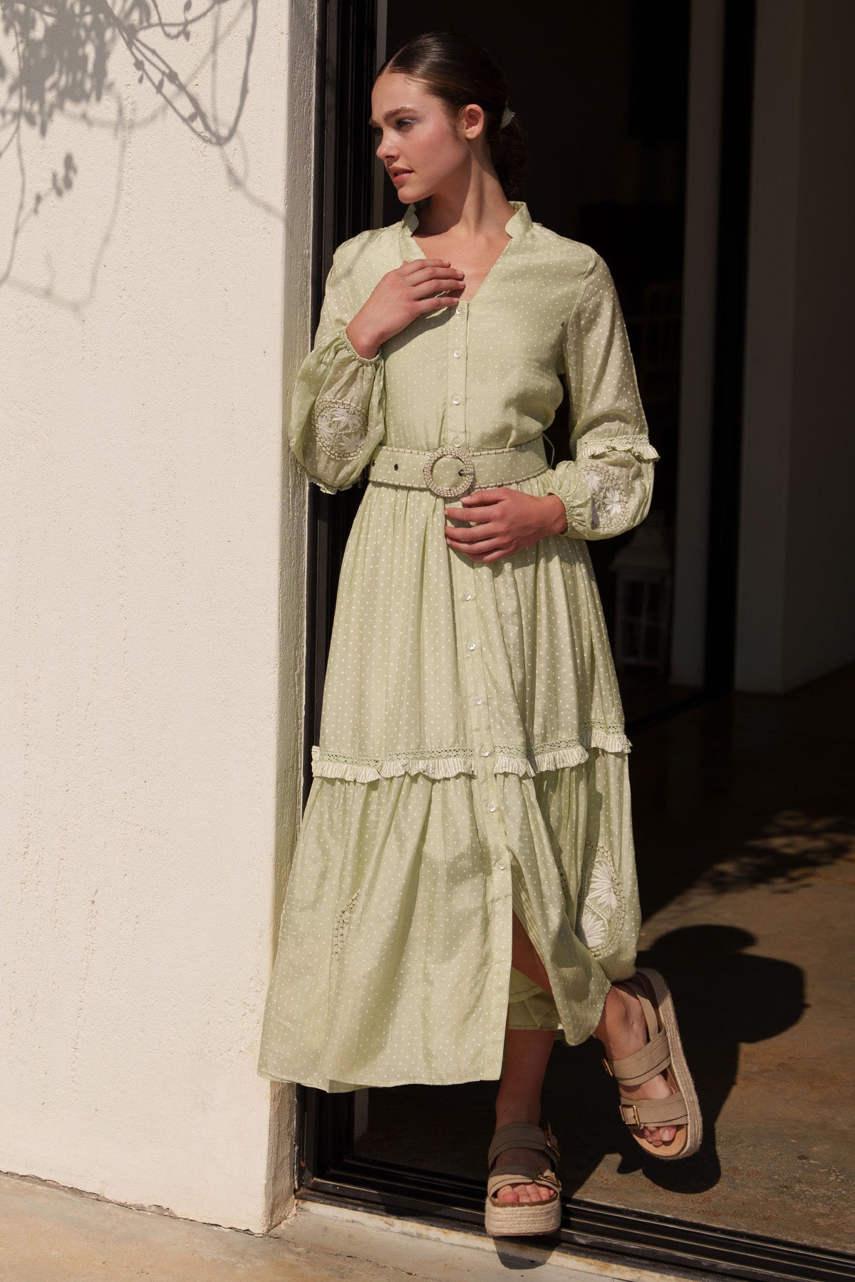 Green Polka Printed Midi Dress