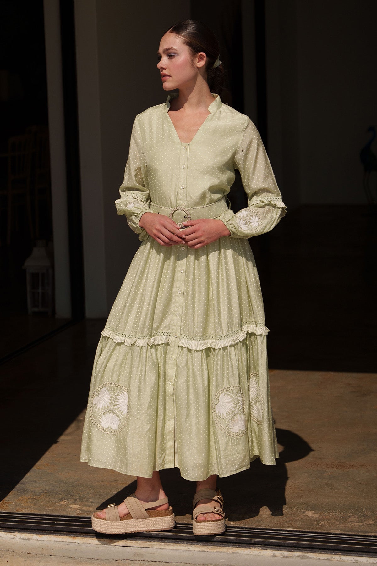 Buy Green Polka Printed Midi Dress by Shruti Sancheti for women online at ScrollnShops