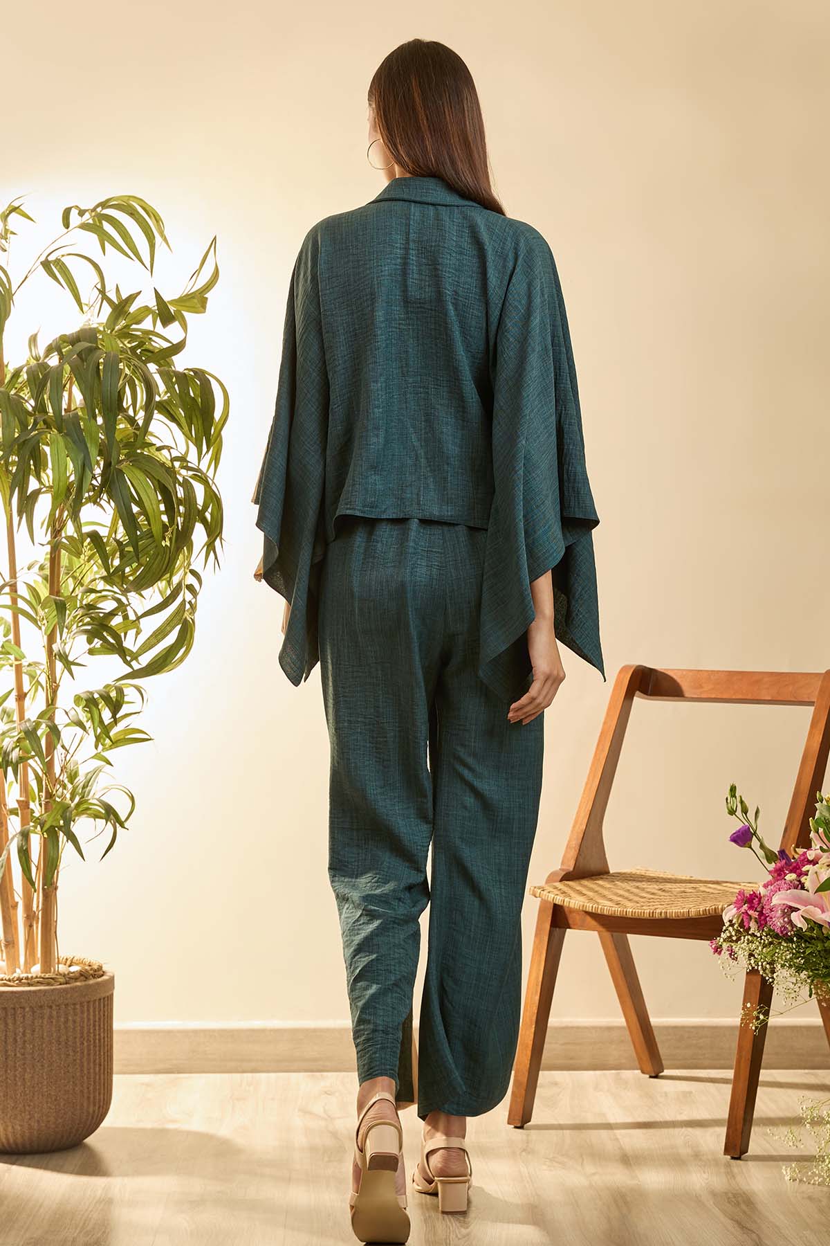 Green Poncho Top & Slit Pants