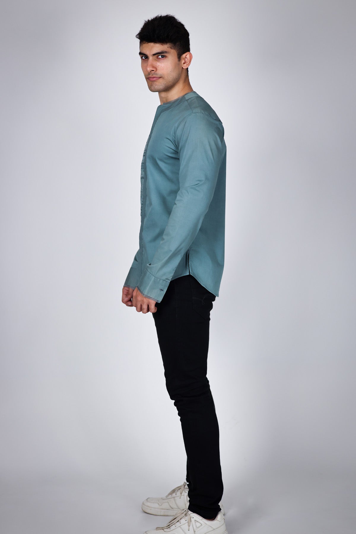 Green Poplin Embroidered Shirt