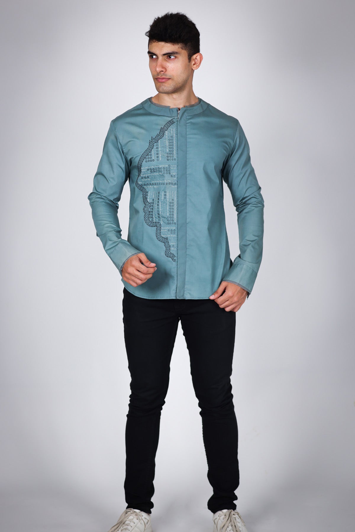 Arya Giri Green Poplin Embroidered Shirt for men online at ScrollnShops