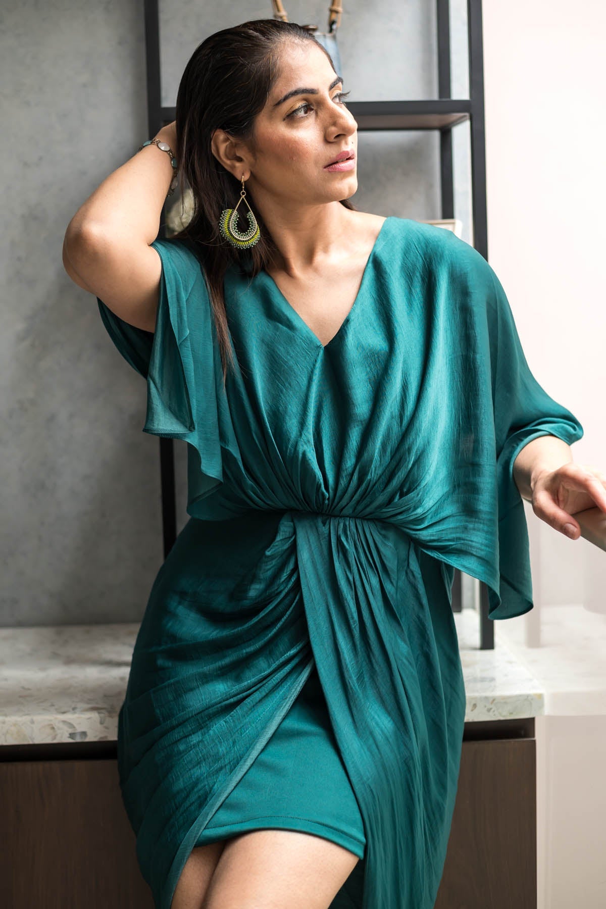 Buy SPF Green Prada Silk Pleated Dress For Women Available online at ScrollnShops Buy SPF Green Prada Silk Pleated Dress For Women Available online at ScrollnShops