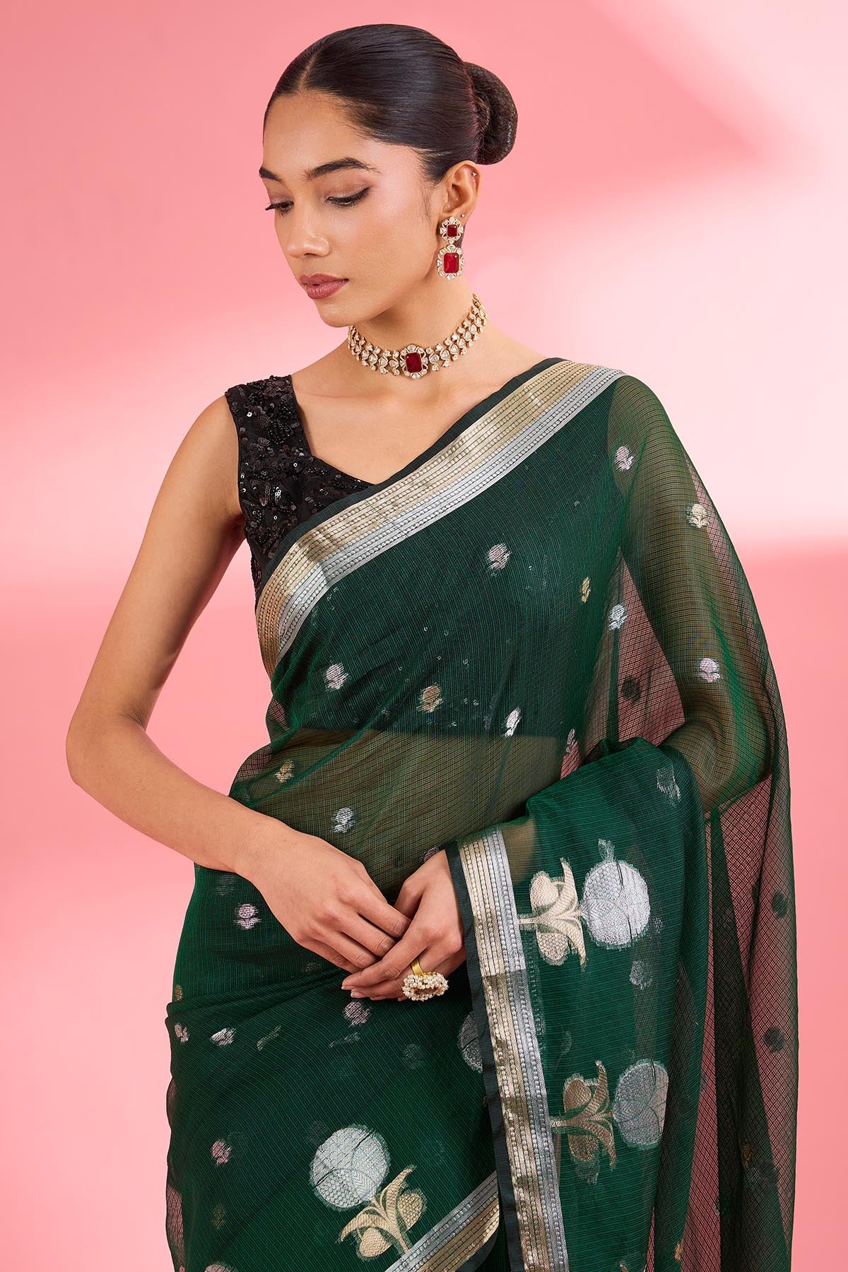 Green Premium Kota Doria Saree