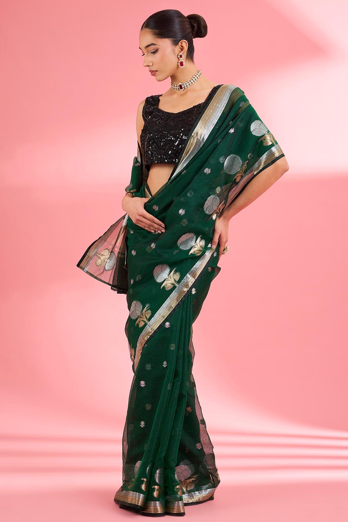 Green Premium Kota Doria Saree