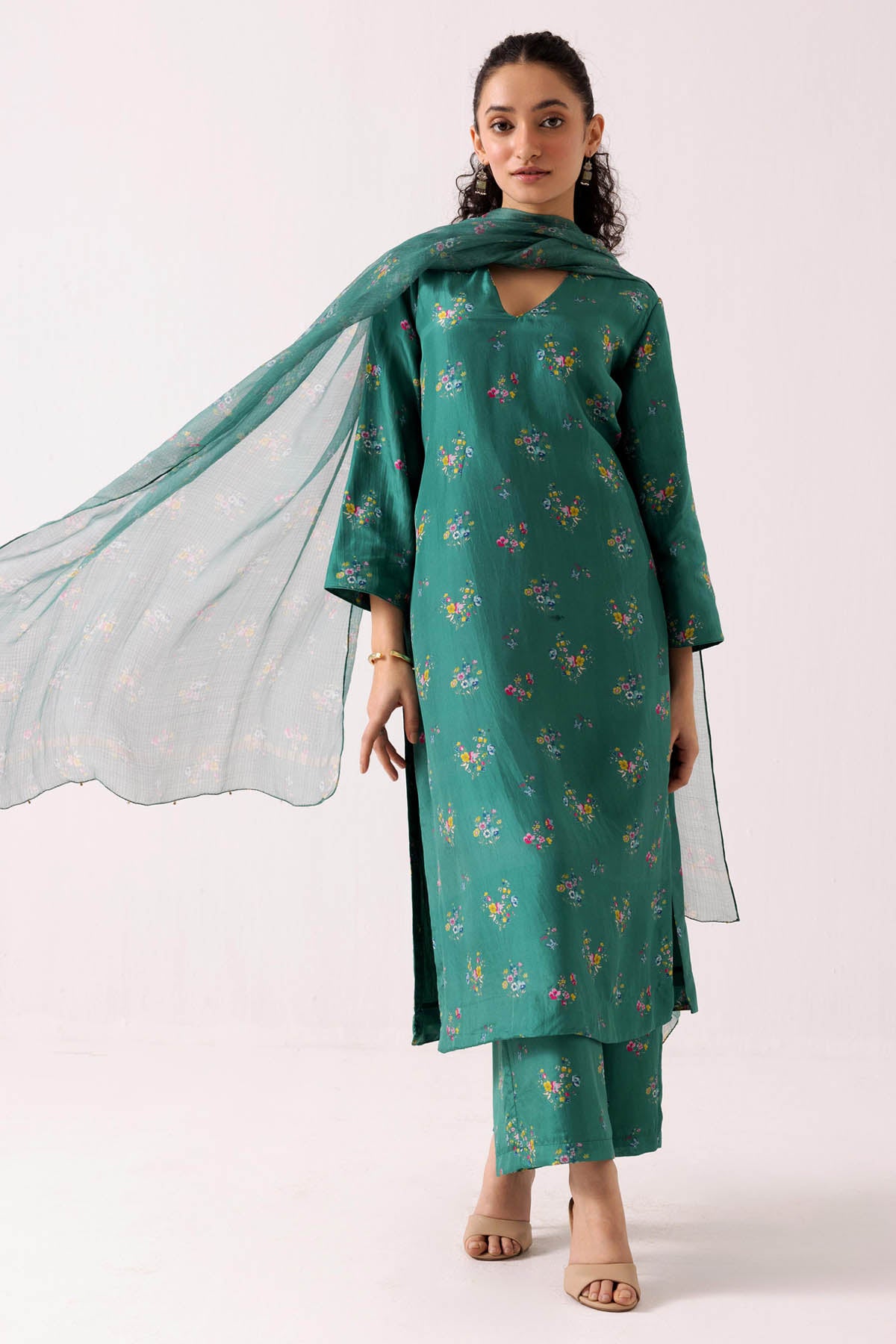 Buy Designer Green Print Straight Kurta Set Online at ScrollnShops