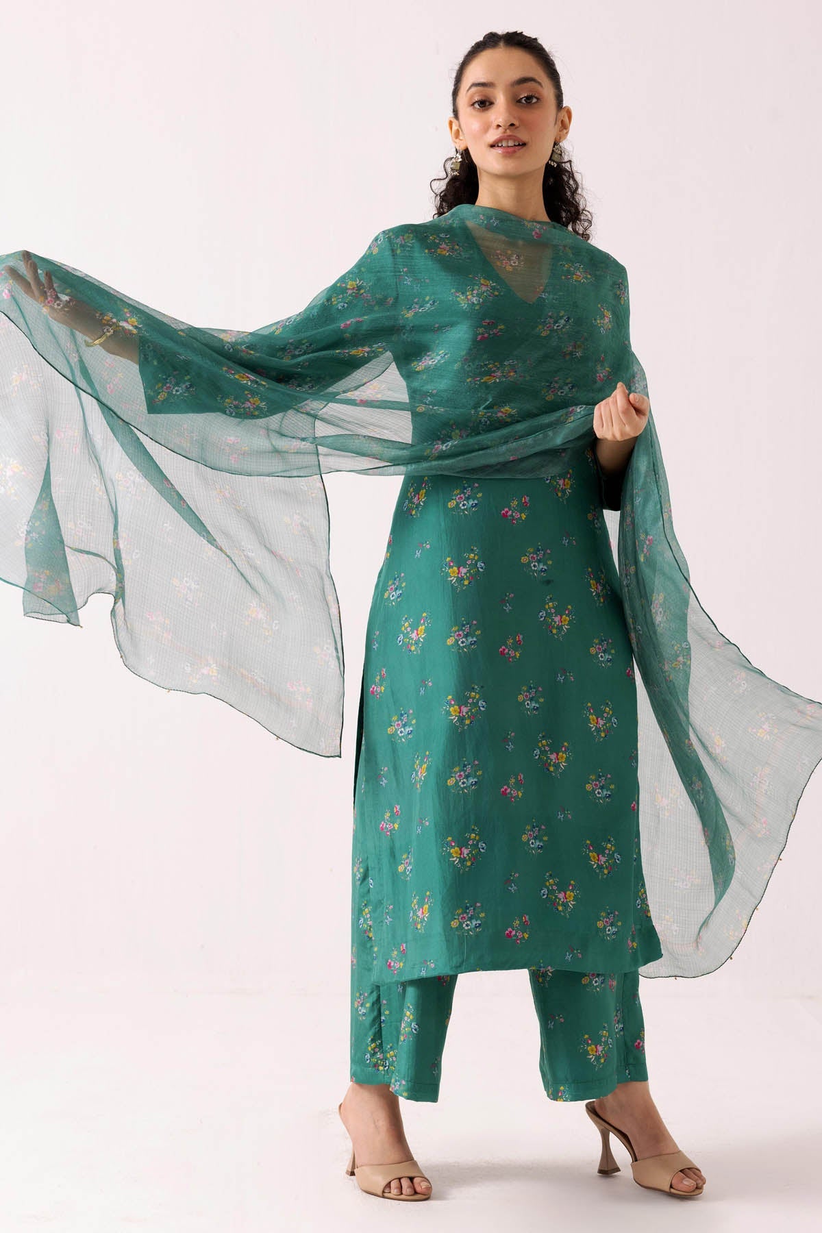 Label Shreya Sharma Green Print Straight Kurta Set for women online at ScrollnShops