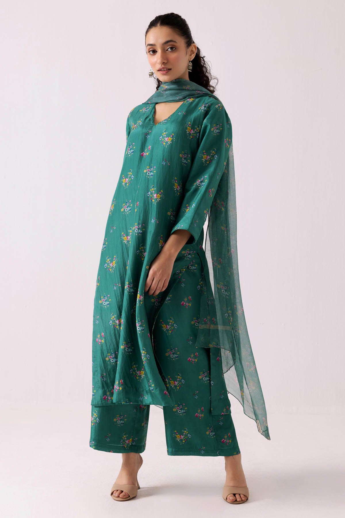 Green Print Straight Kurta Set
